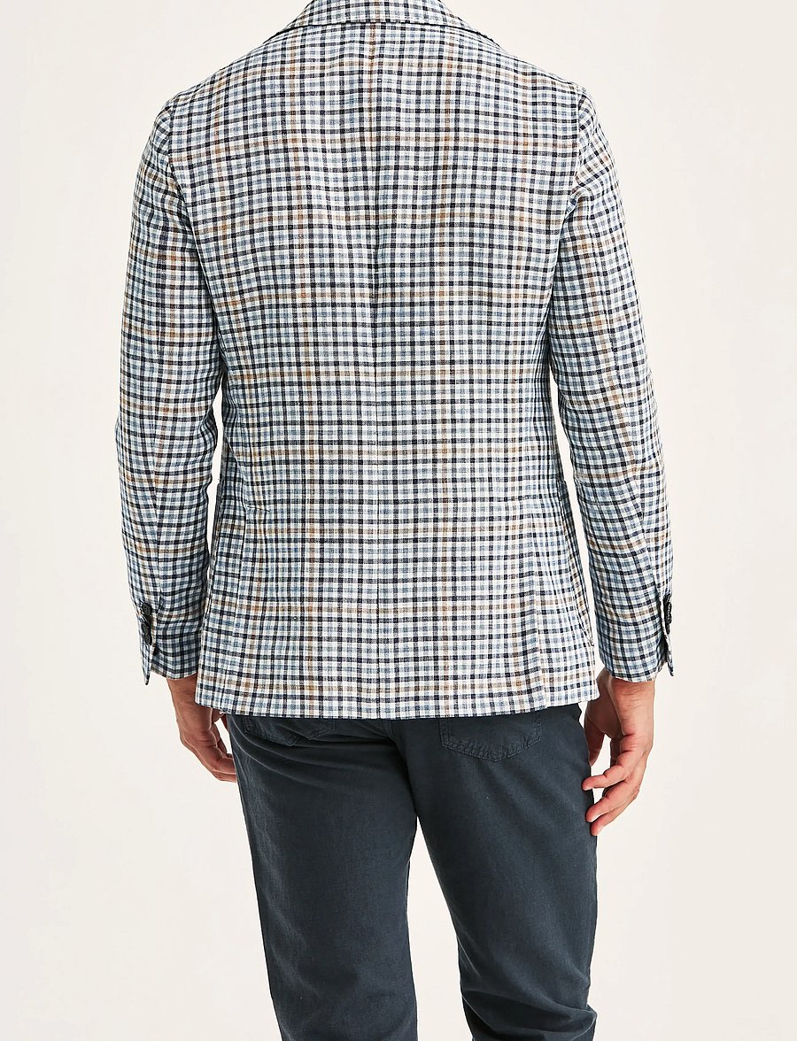 Morris - Linen Blue Check Jacket - Üherealised pintsakud - navy - 4