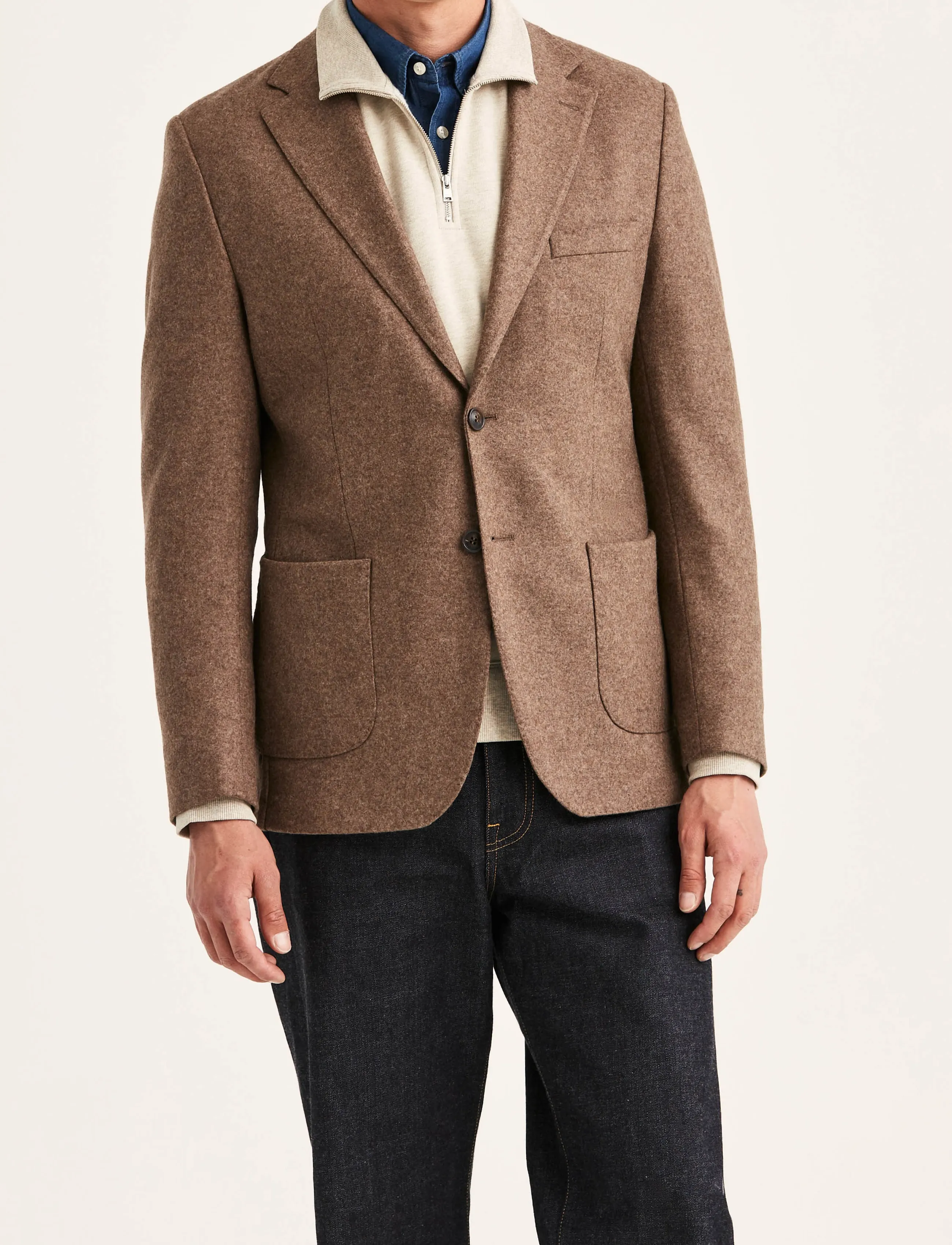 Morris - Wool Jersey Jacket - single breasted blazers - brown - 0