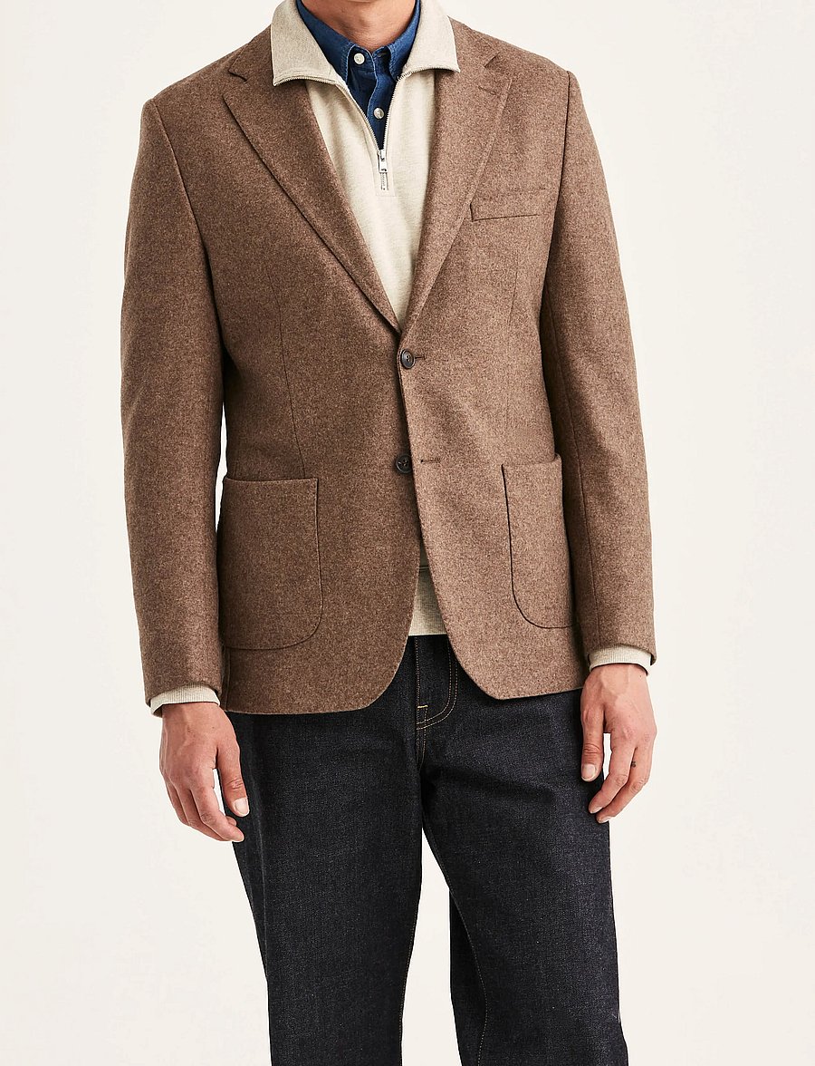 Morris - Wool Jersey Jacket - single breasted blazers - brown - 0