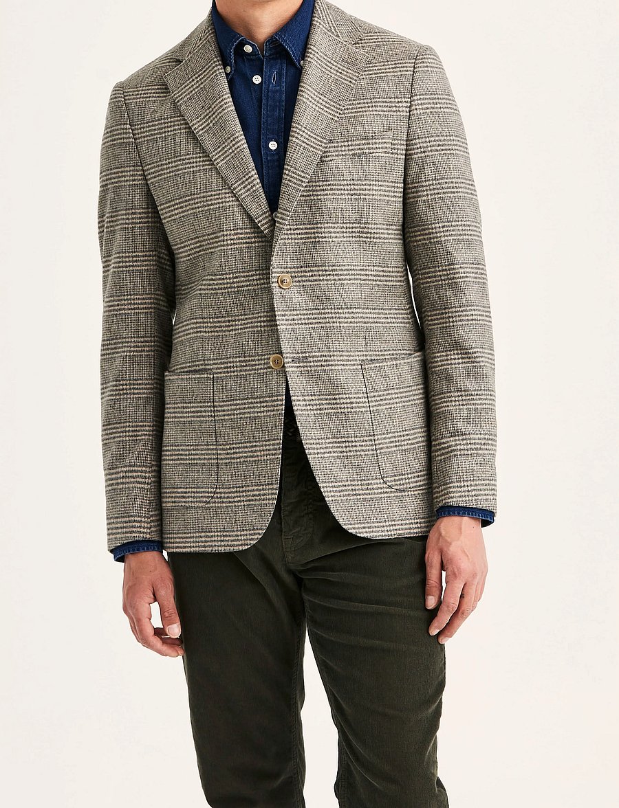 Morris - Soft Check Jacket - enkeltradede blazere - brown - 0