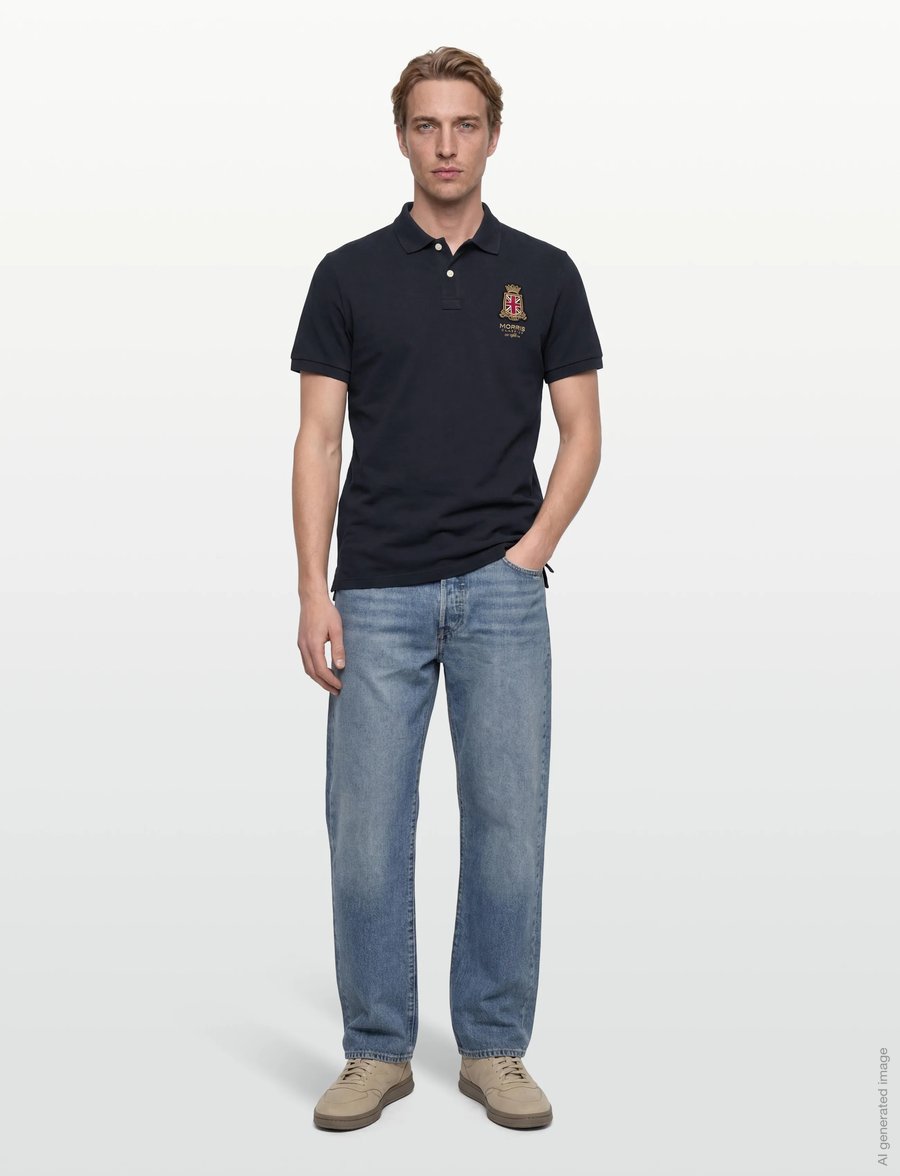 Morris - Barton Piqué Shirt - short-sleeved polos - old blue - 0