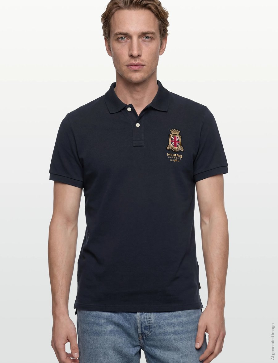 Morris - Barton Piqué Shirt - short-sleeved polos - old blue - 3
