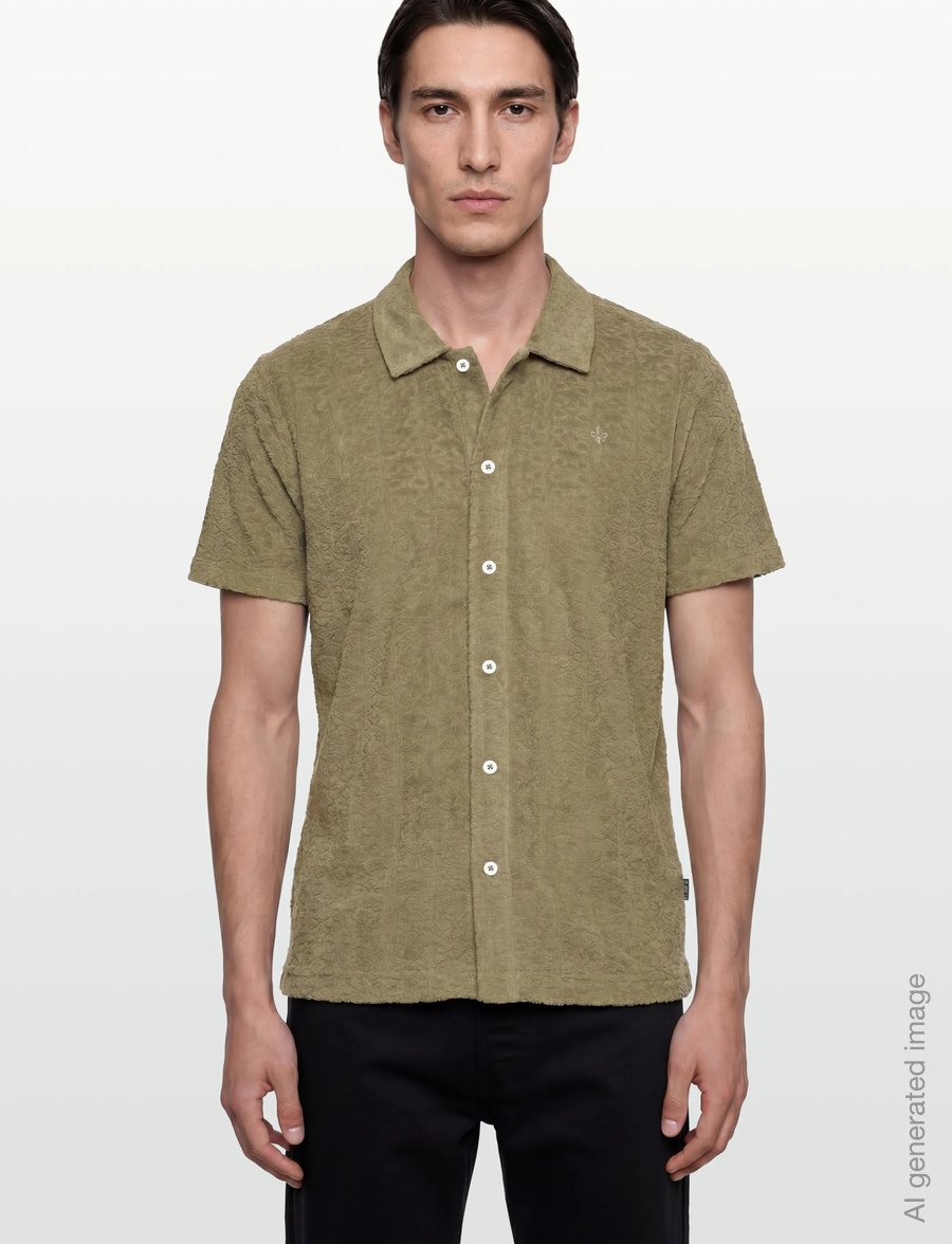 Morris - Shellby Terry Shirt - casual skjorter - olive - 3