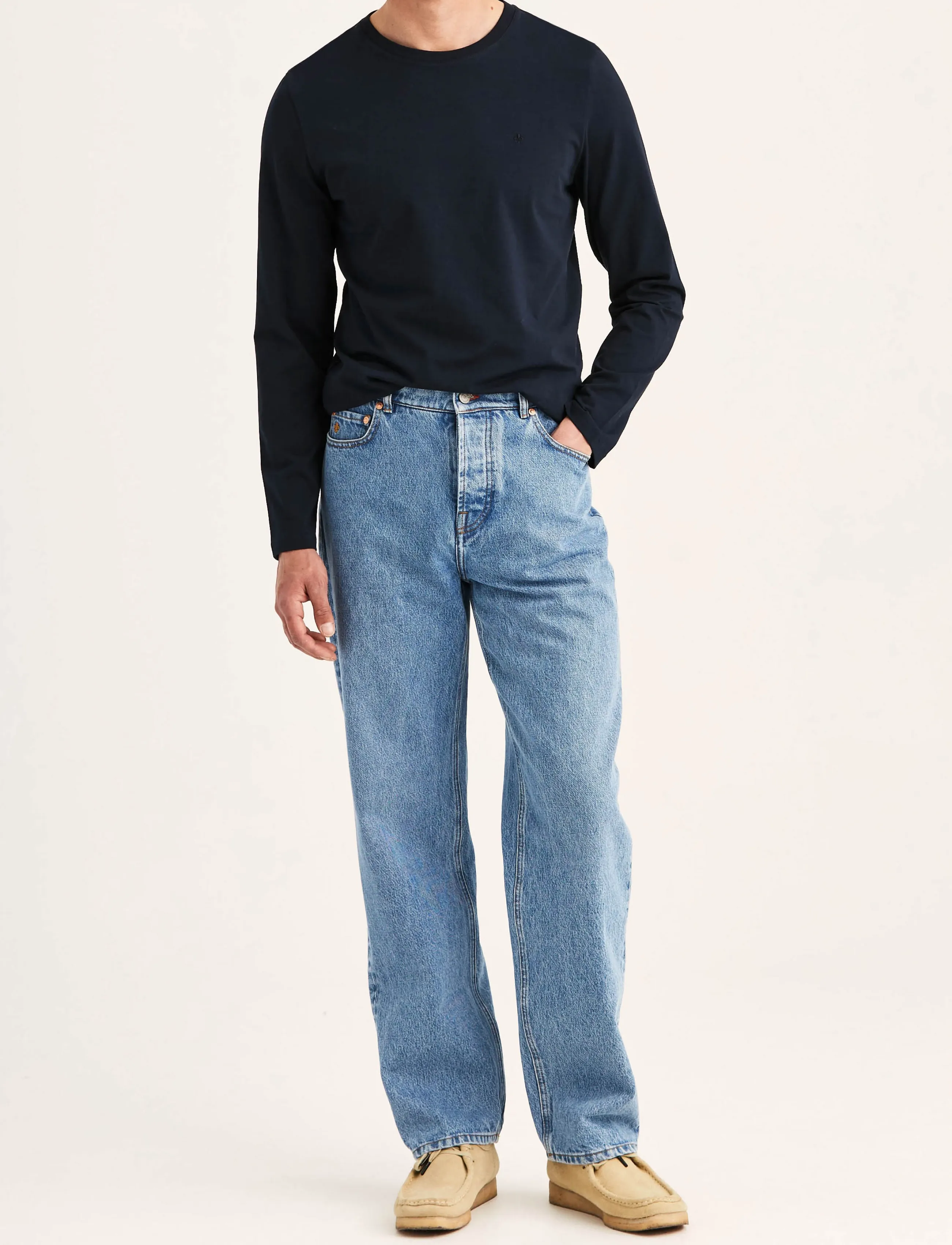 Morris - James Stretch LS Crew Neck T-Shirt - long-sleeved t-shirts - old blue - 3