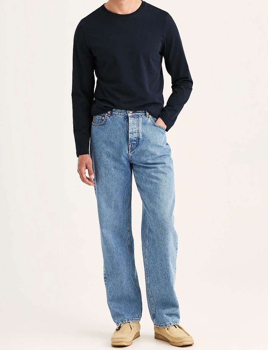 Morris - James Stretch LS Crew Neck T-Shirt - long-sleeved t-shirts - old blue - 3