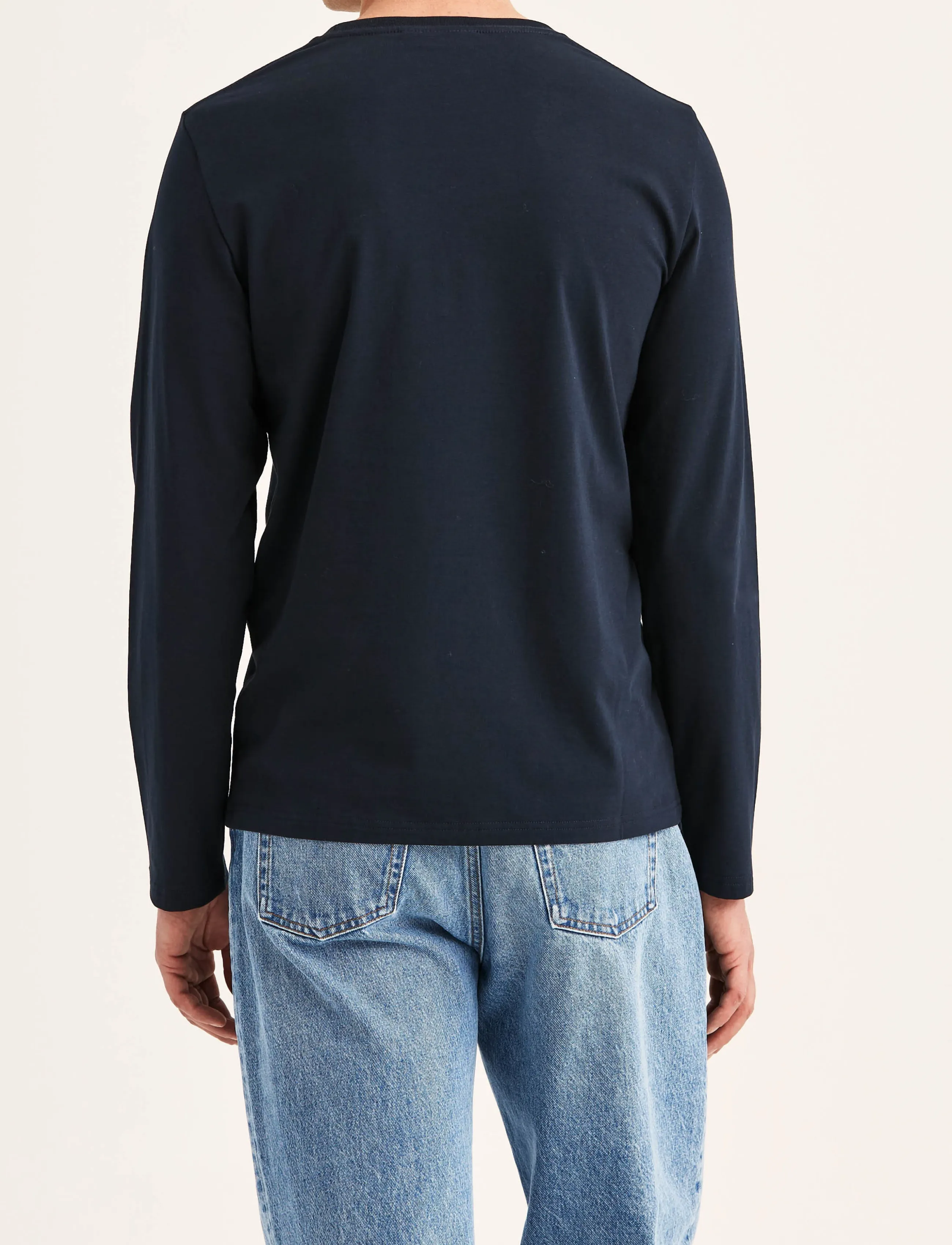 Morris - James Stretch LS Crew Neck T-Shirt - long-sleeved t-shirts - old blue - 4
