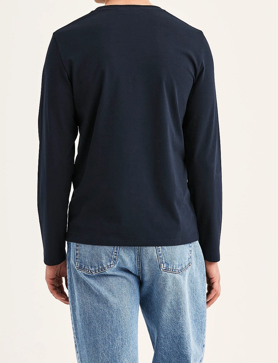 Morris - James Stretch LS Crew Neck T-Shirt - long-sleeved t-shirts - old blue - 4