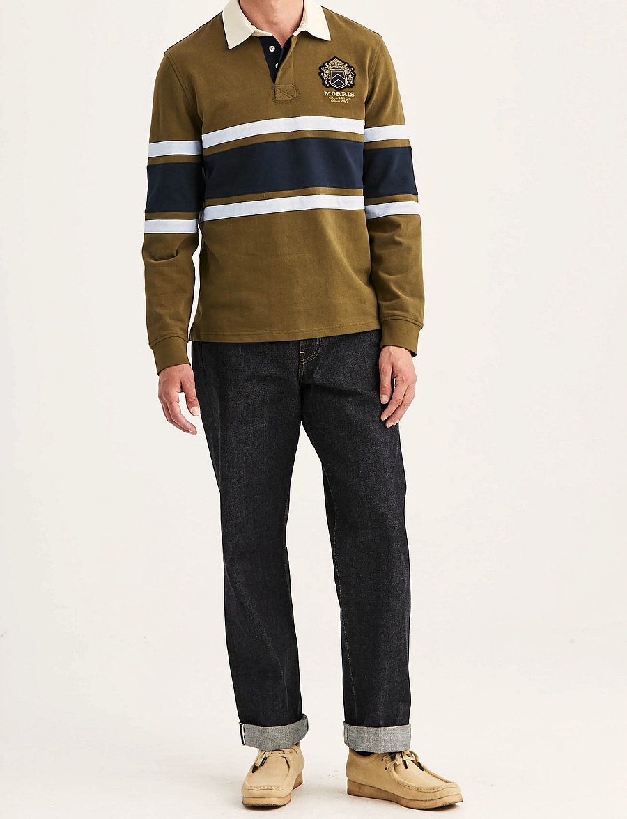 Morris - Harold Rugger - långärmade stickade pikétröjor - olive - 3