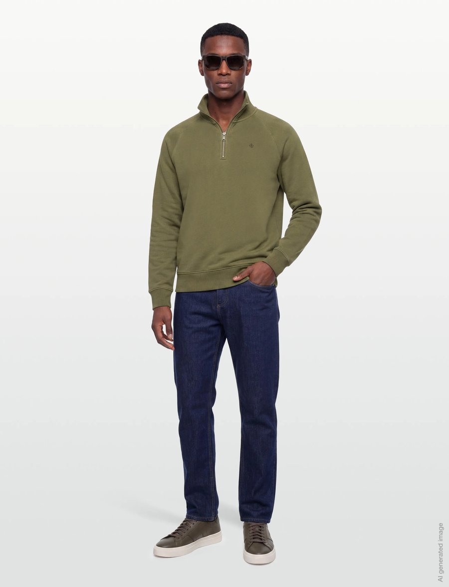 Morris - Maryon Half Zip Washed Sweatshirt - sweatshirts - olive - 0