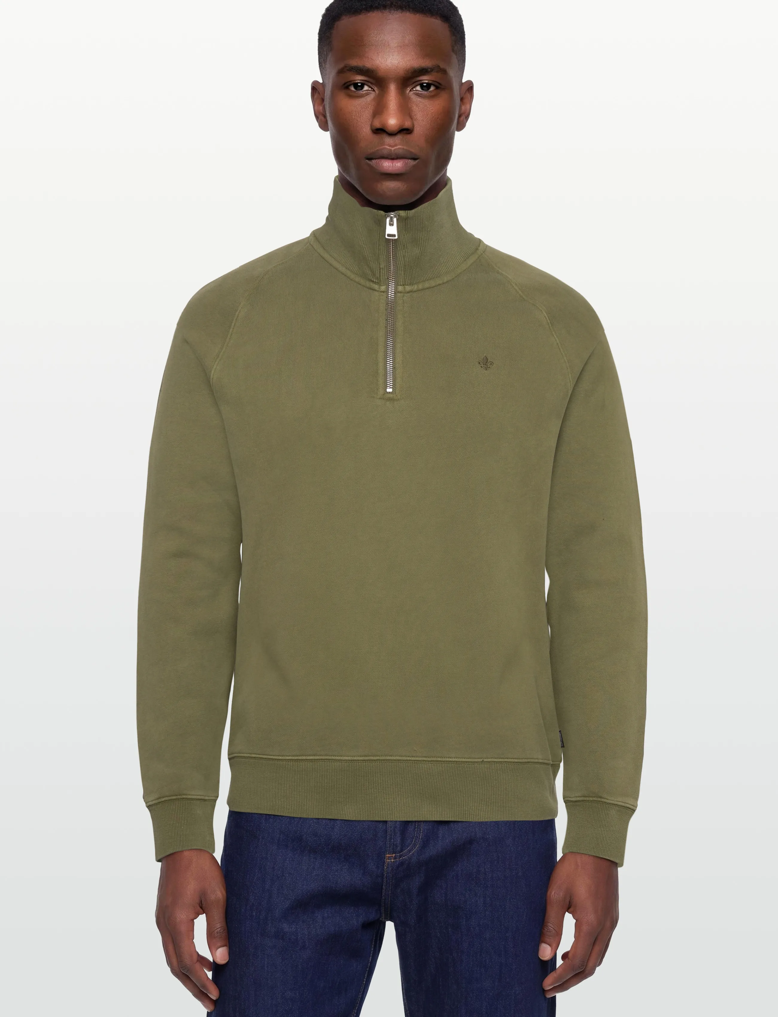 Morris - Maryon Half Zip Washed Sweatshirt - sweatshirts - olive - 4