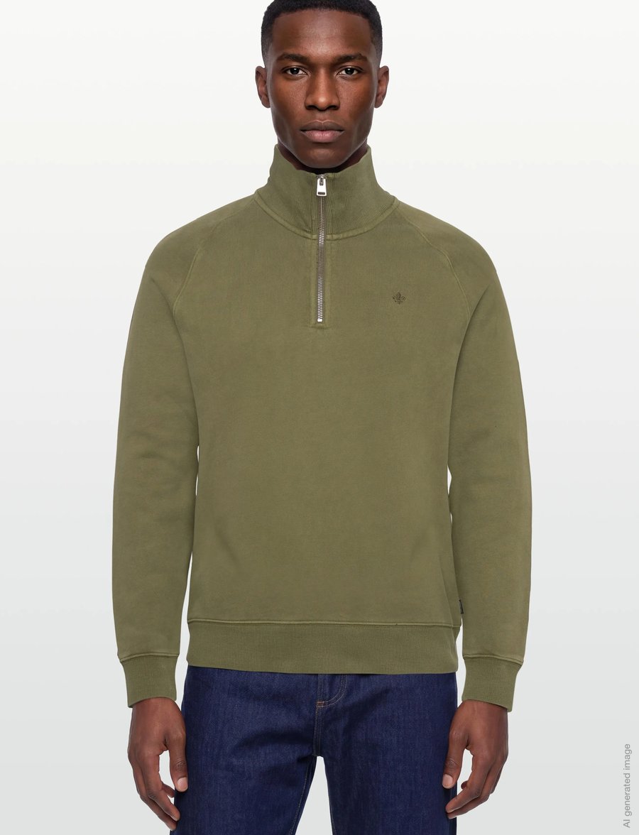 Morris - Maryon Half Zip Washed Sweatshirt - sweatshirts - olive - 4