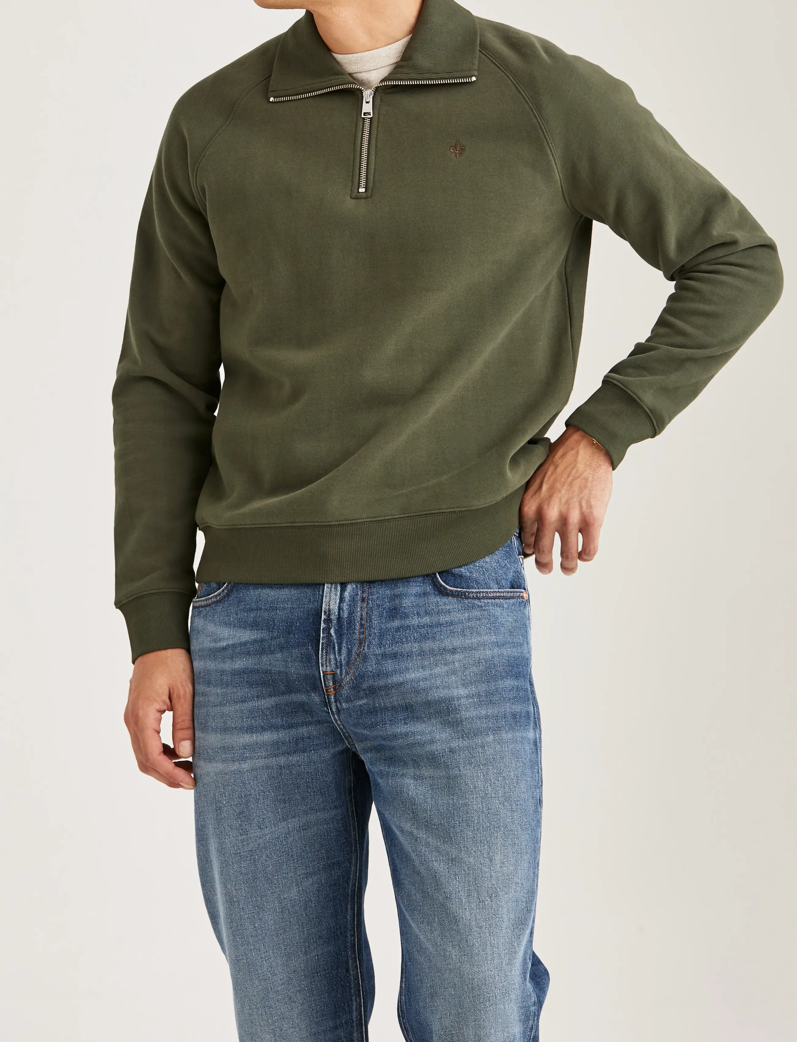 Morris Maryon Half Zip Sweatshirt, Mænd, Half Zip Sweatshirt, Kakigrøn, Str: S