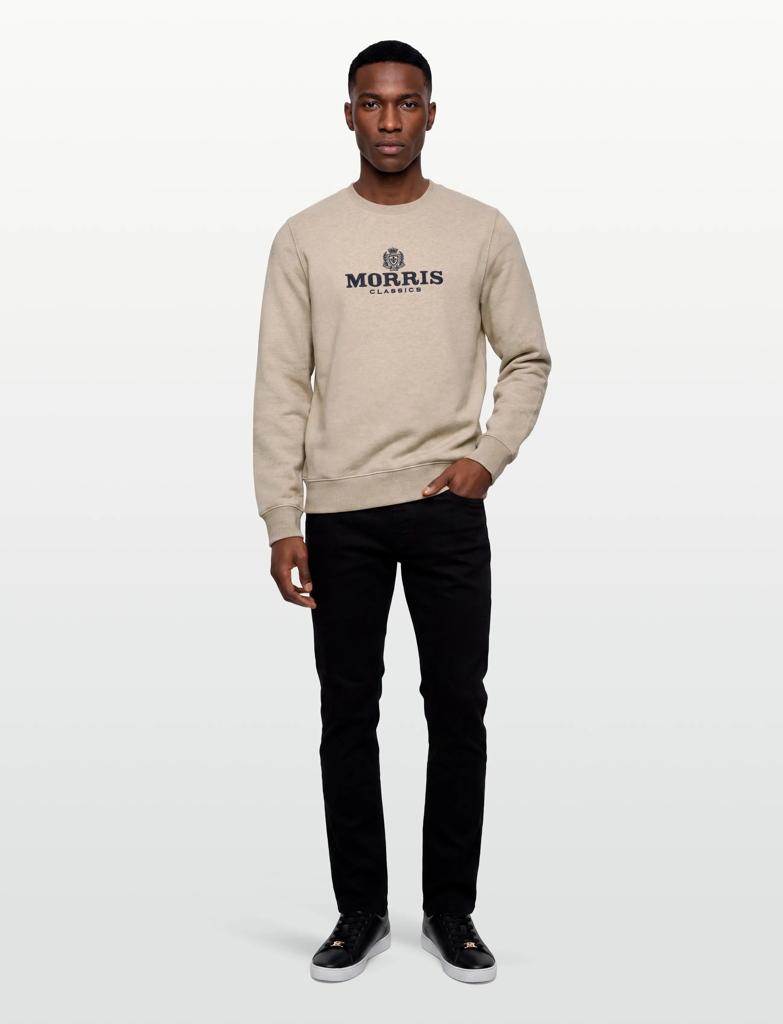 Morris Brian Logo Crew Neck Sweatshirt - Sweatshirts - KHAKI / navy