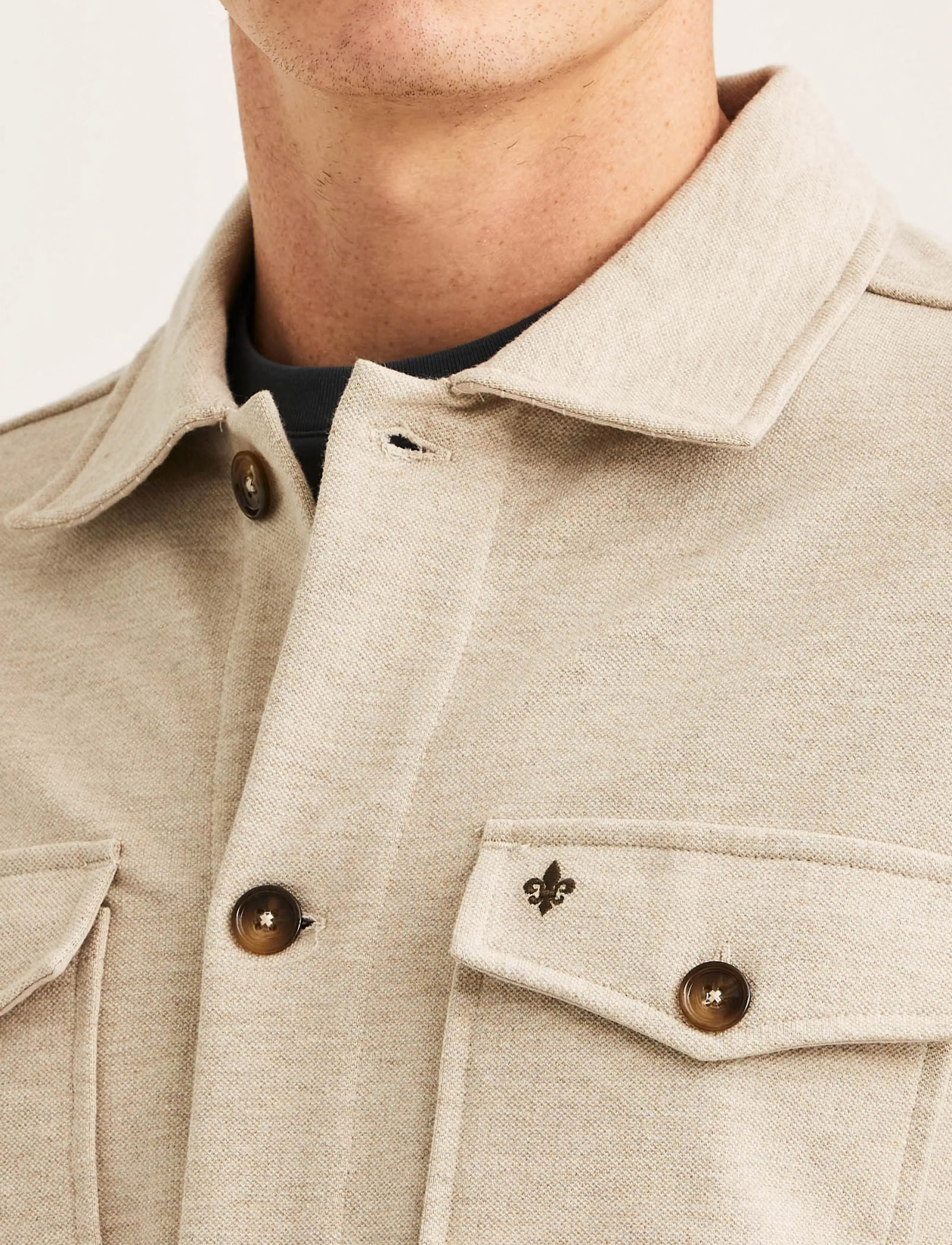 Morris - Andrew Piqué Jersey Overshirt - sügisjoped - khaki - 5