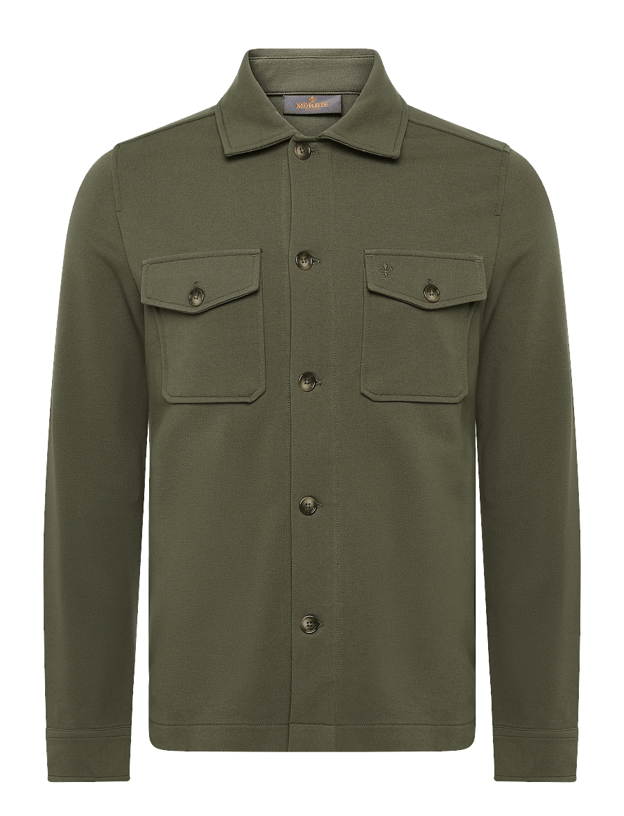 Morris - Andrew Piqué Jersey Overshirt - sügisjoped - olive - 1