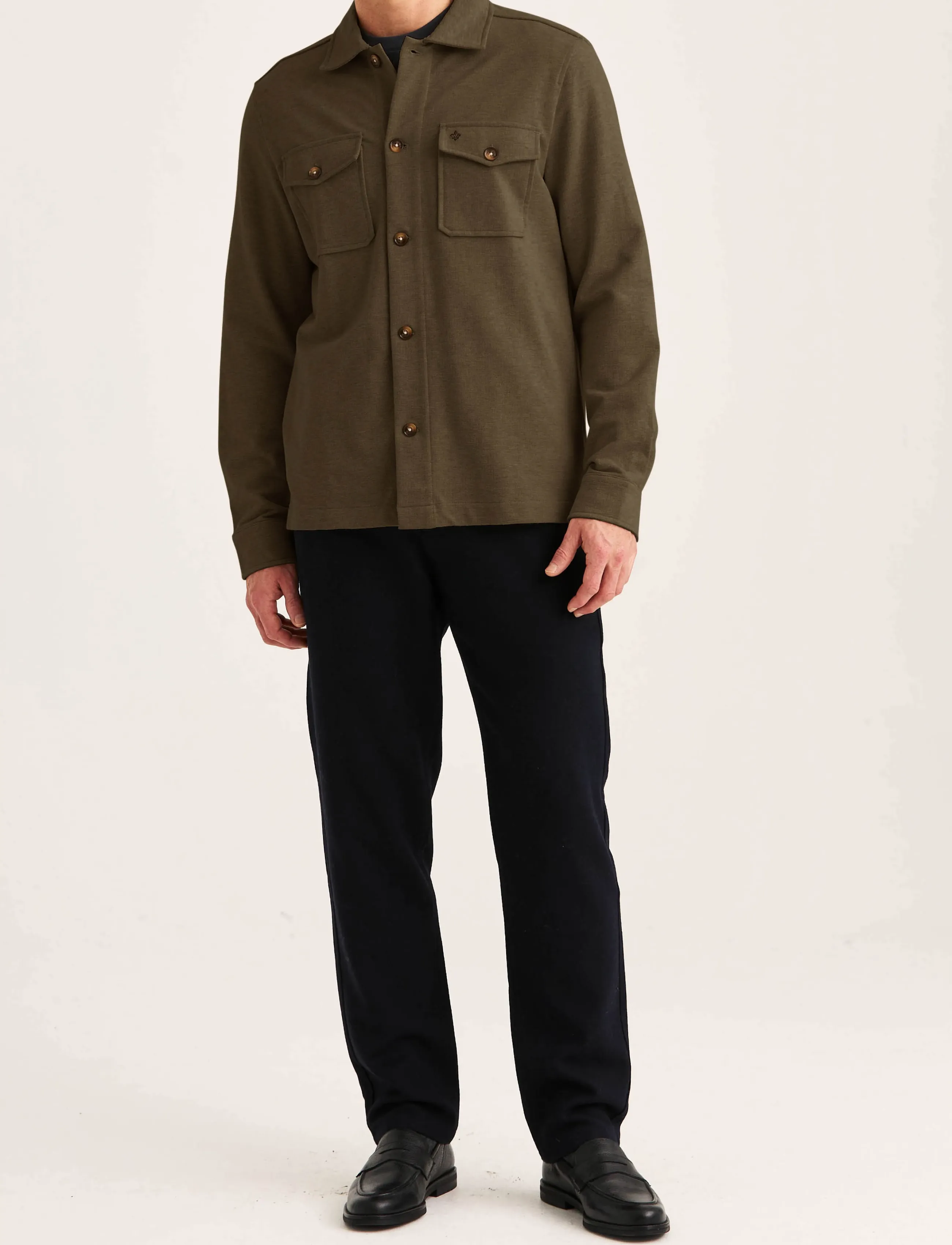 Morris - Andrew Piqué Jersey Overshirt - sügisjoped - olive - 3