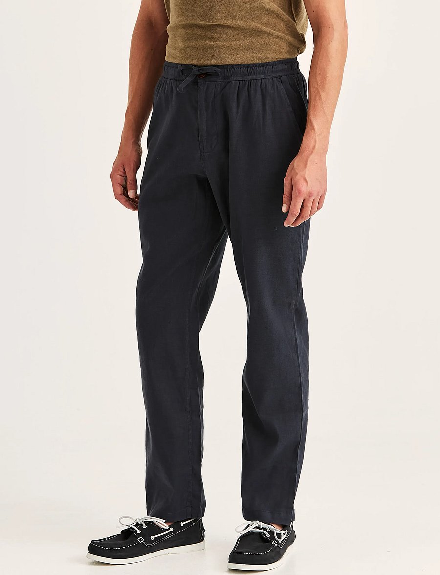 Morris - Fenix Linen Trouser - linnebyxor - blue - 0