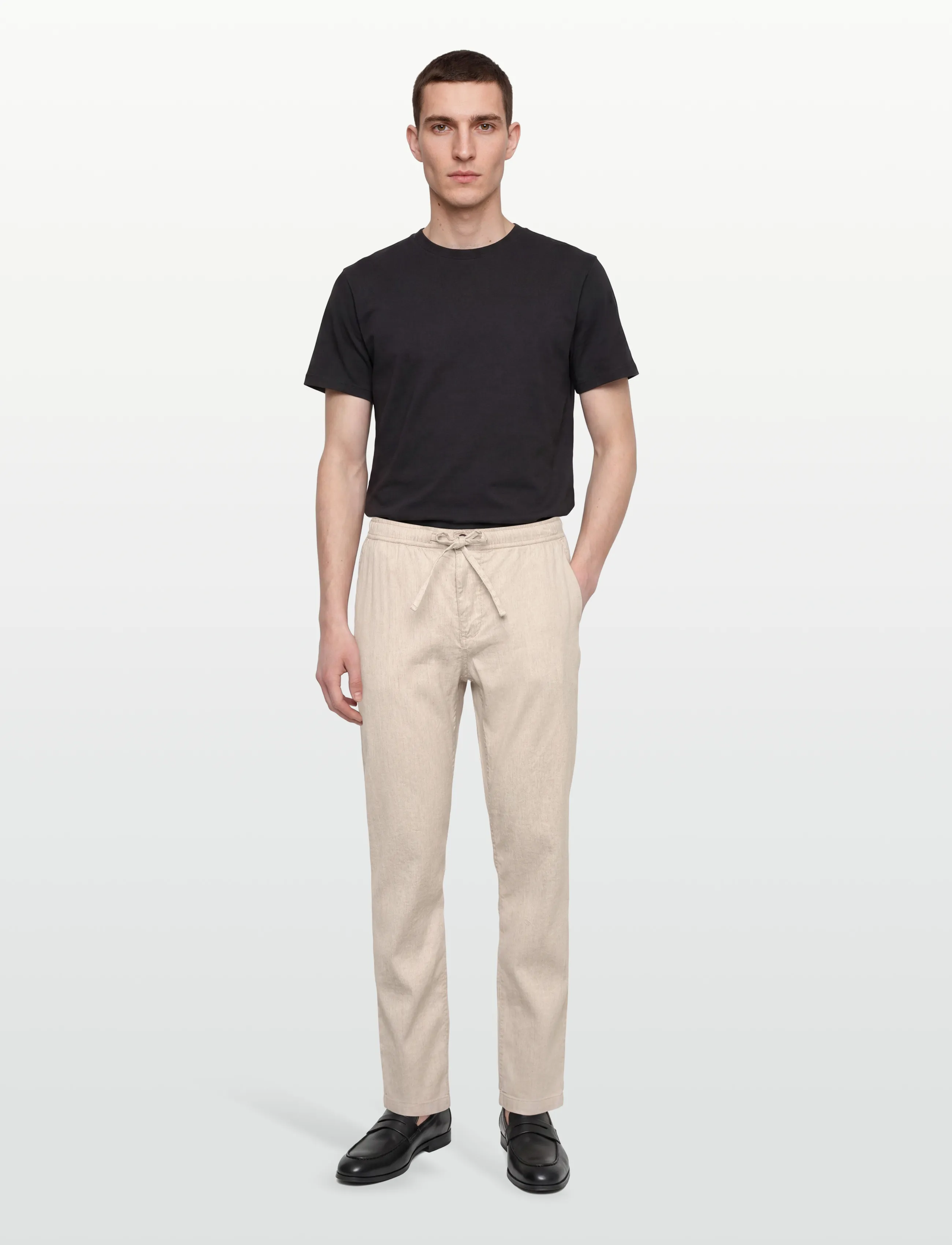 Morris Fenix Linen Trouser, Mænd, Hør Bukser Med Snøre, Cream, Str: XL