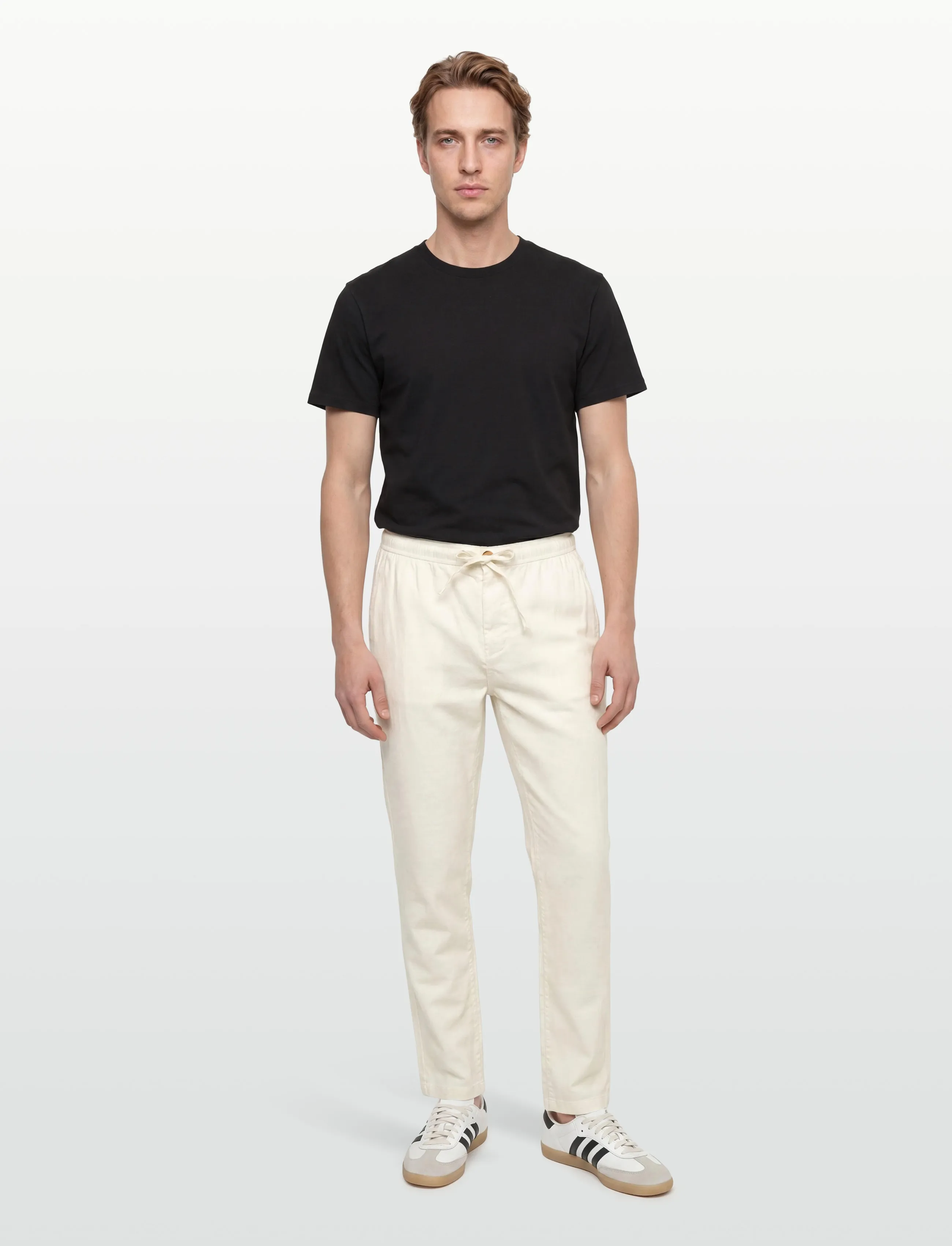 Morris Fenix Linen Trouser, L, Trousers, Weiß - Männerswear