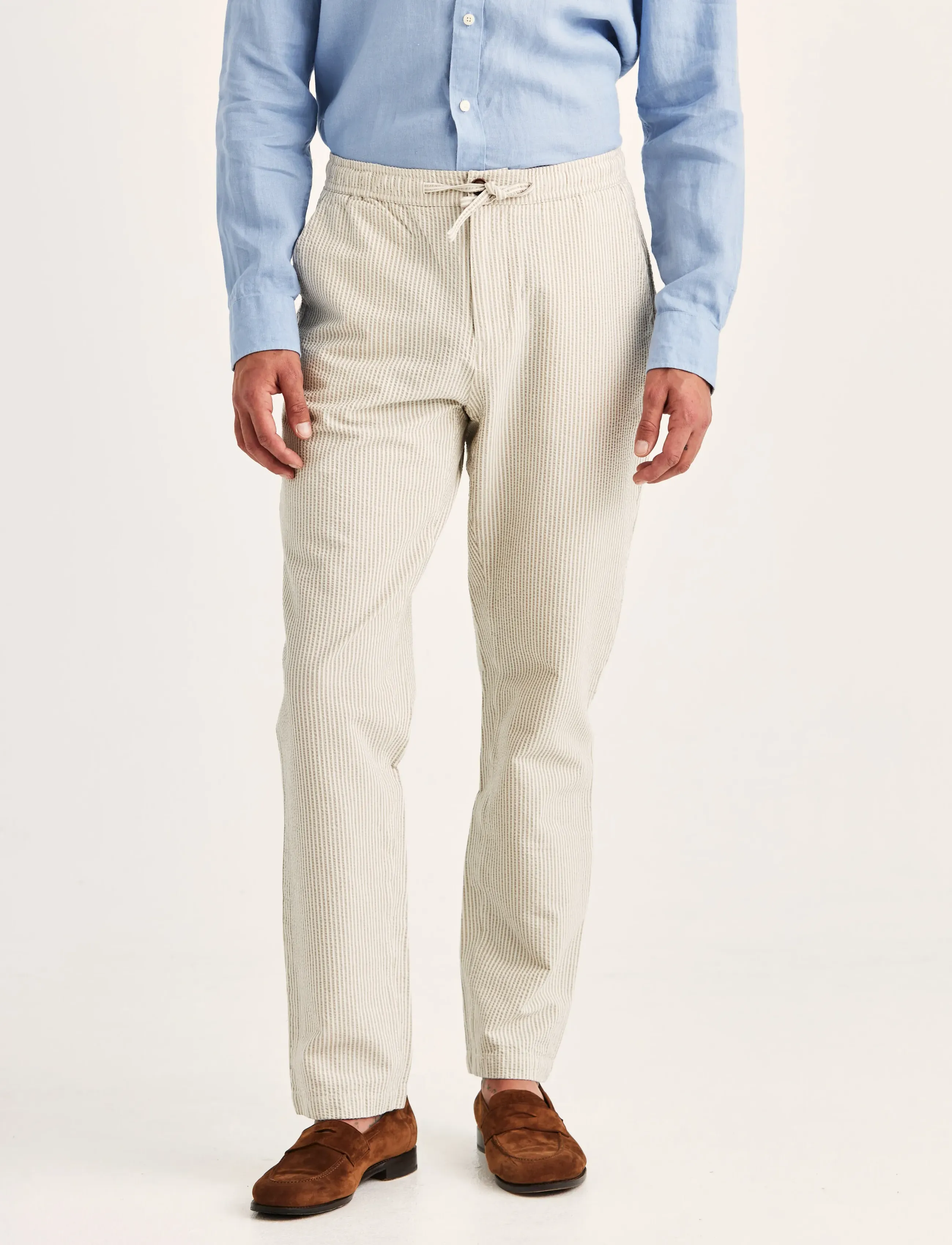 Morris Fenix Seersucker Trouser - Morris Stockholm - KHAKI / brown