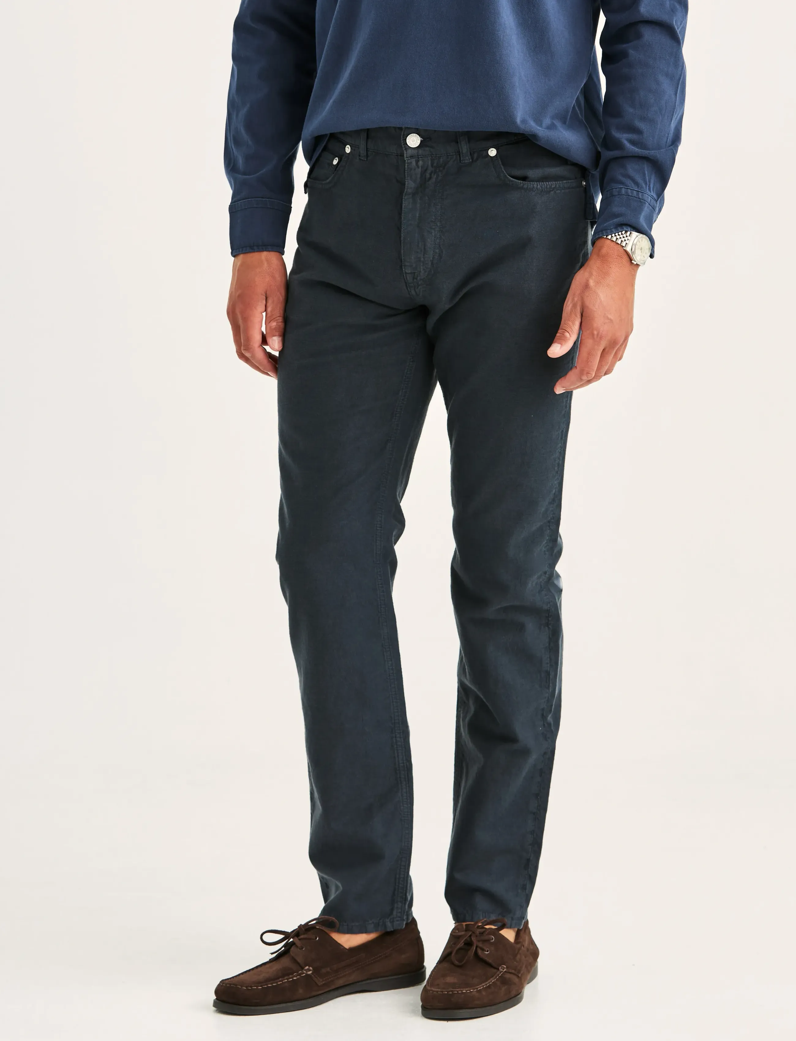 Morris James Washed Linen 5 Pkt, 32 x 32, Trousers, Marineblau - Casual, Männerswear