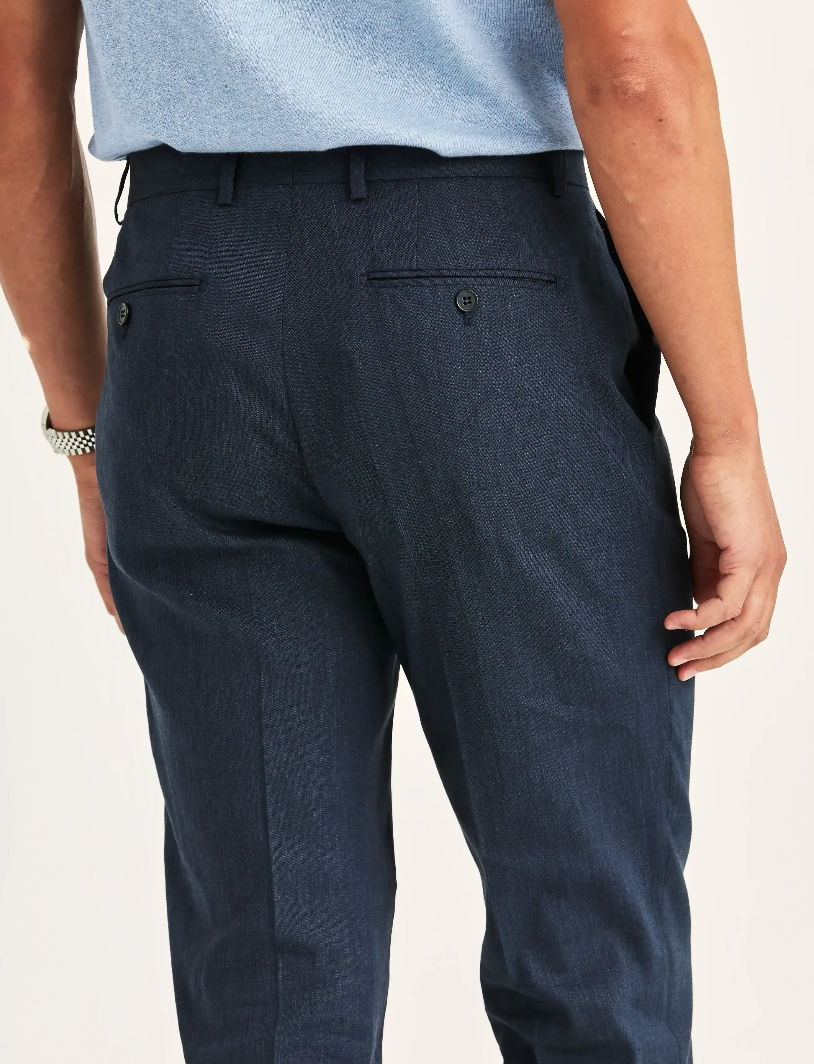 Morris - Jack Linen Suit Trouser - jakkesætbukser i hør - navy - 5