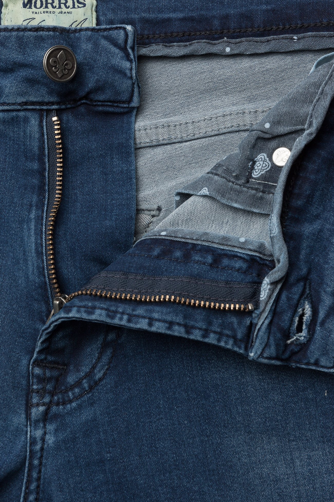 Morris - Steve Satin Jeans Zip - blue wash - 3