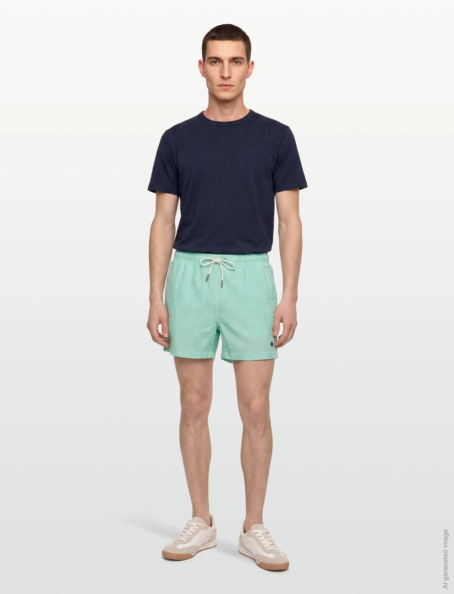 Morris - Morris Seersucker Bathing Trunks - swim shorts - green - 0