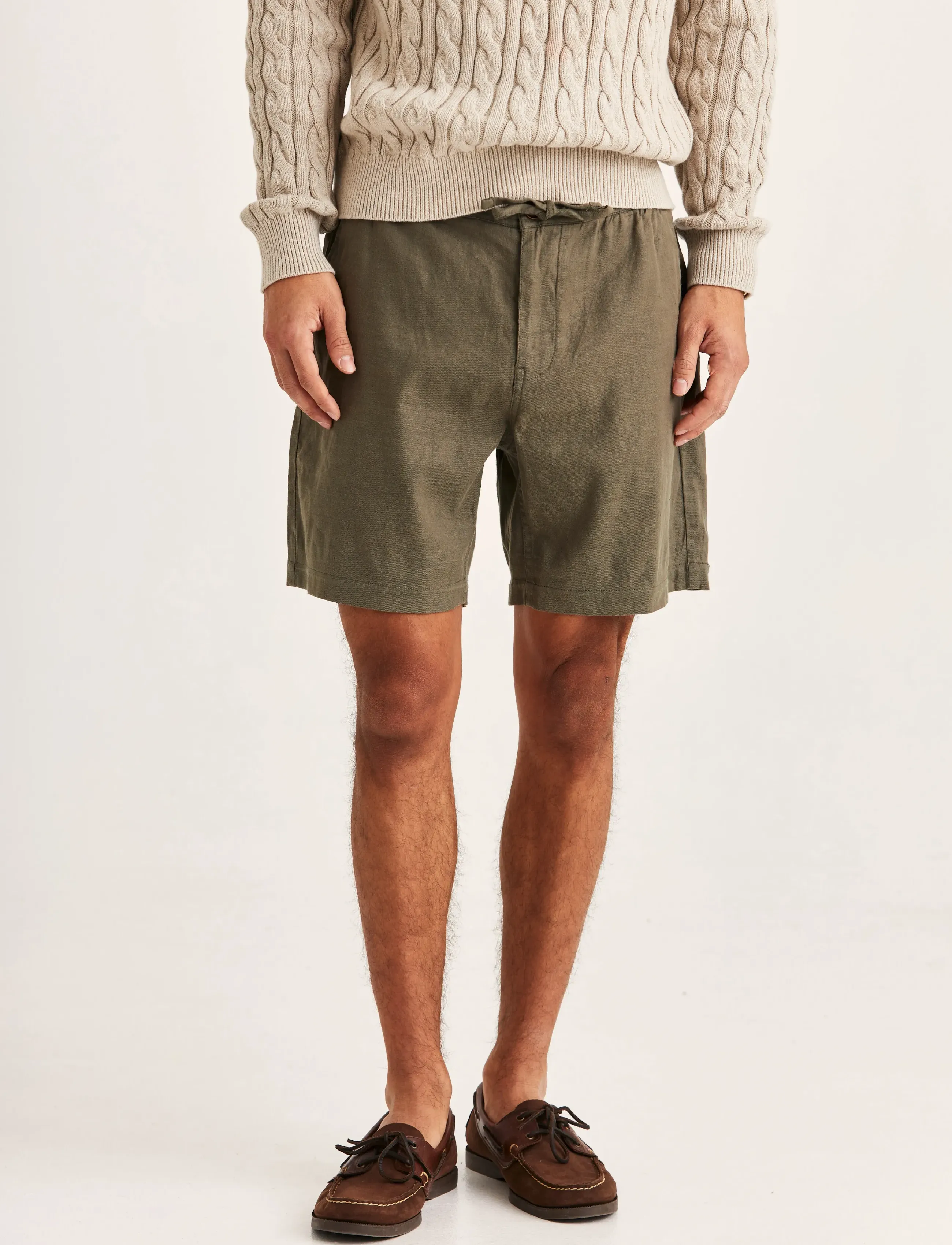 Morris - Fenix Linen Shorts - män - olive - 0