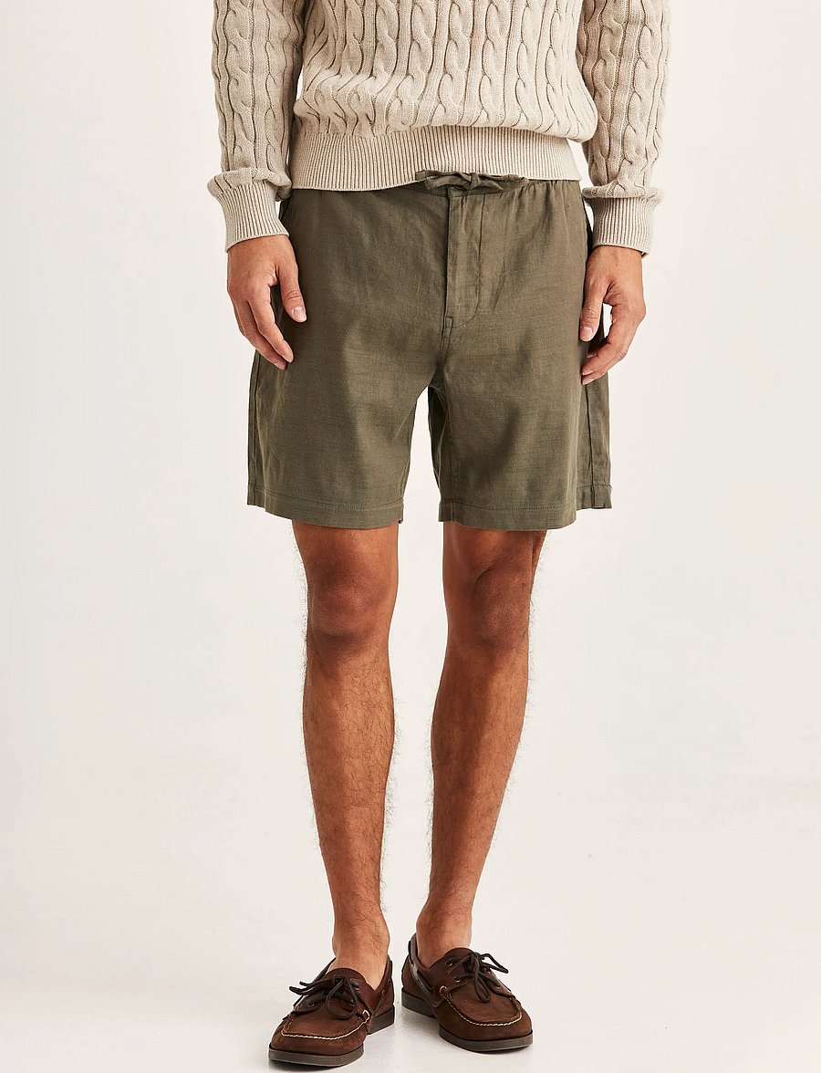 Morris - Fenix Linen Shorts - linneshorts - olive - 0