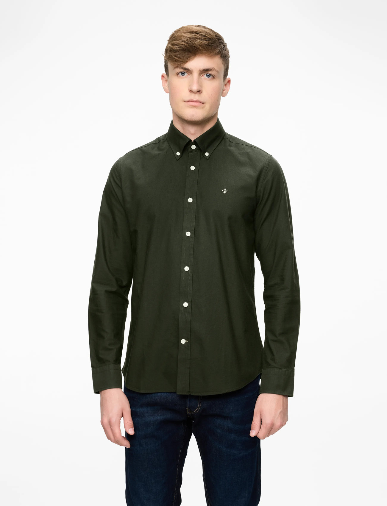Morris - Douglas Shirt-Slim Fit - oxford-skjortor - olive - 0