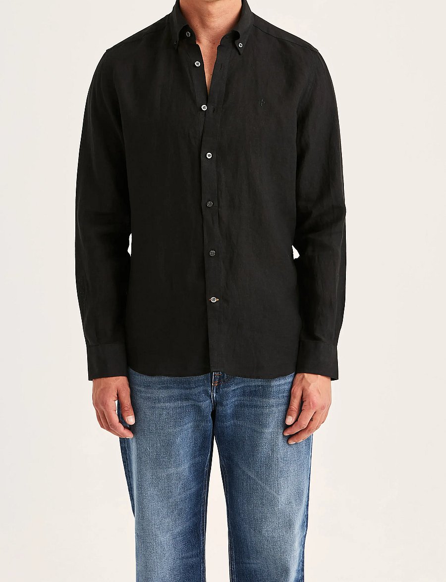 Morris - Douglas Linen Shirt-Classic Fit - linneskjortor - black - 0