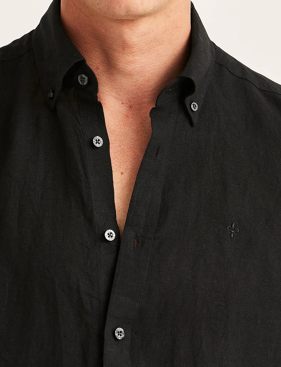 Morris - Douglas Linen Shirt-Classic Fit - linneskjortor - black - 5