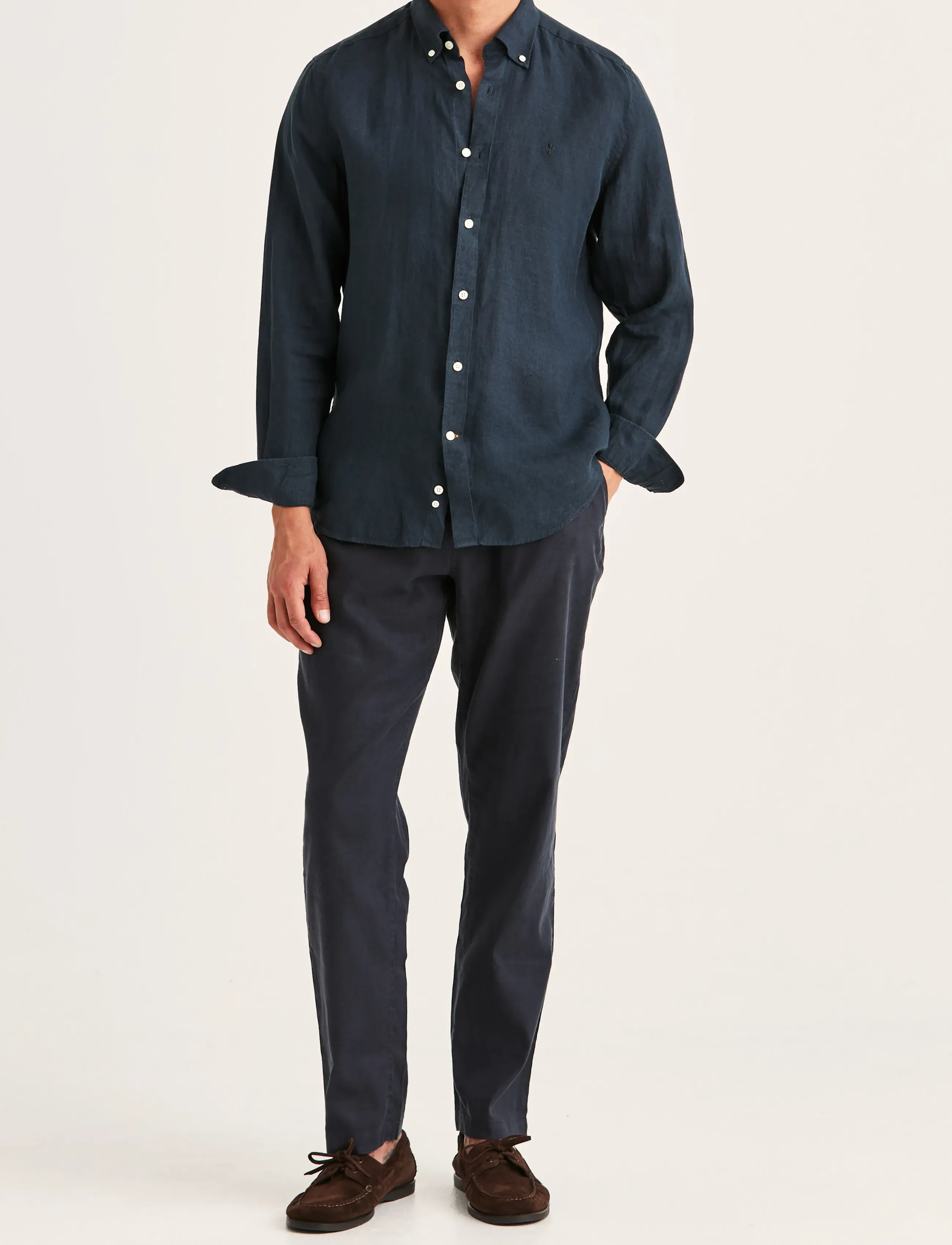 Morris - Douglas Linen Shirt-Classic Fit - linneskjortor - dark blue - 3