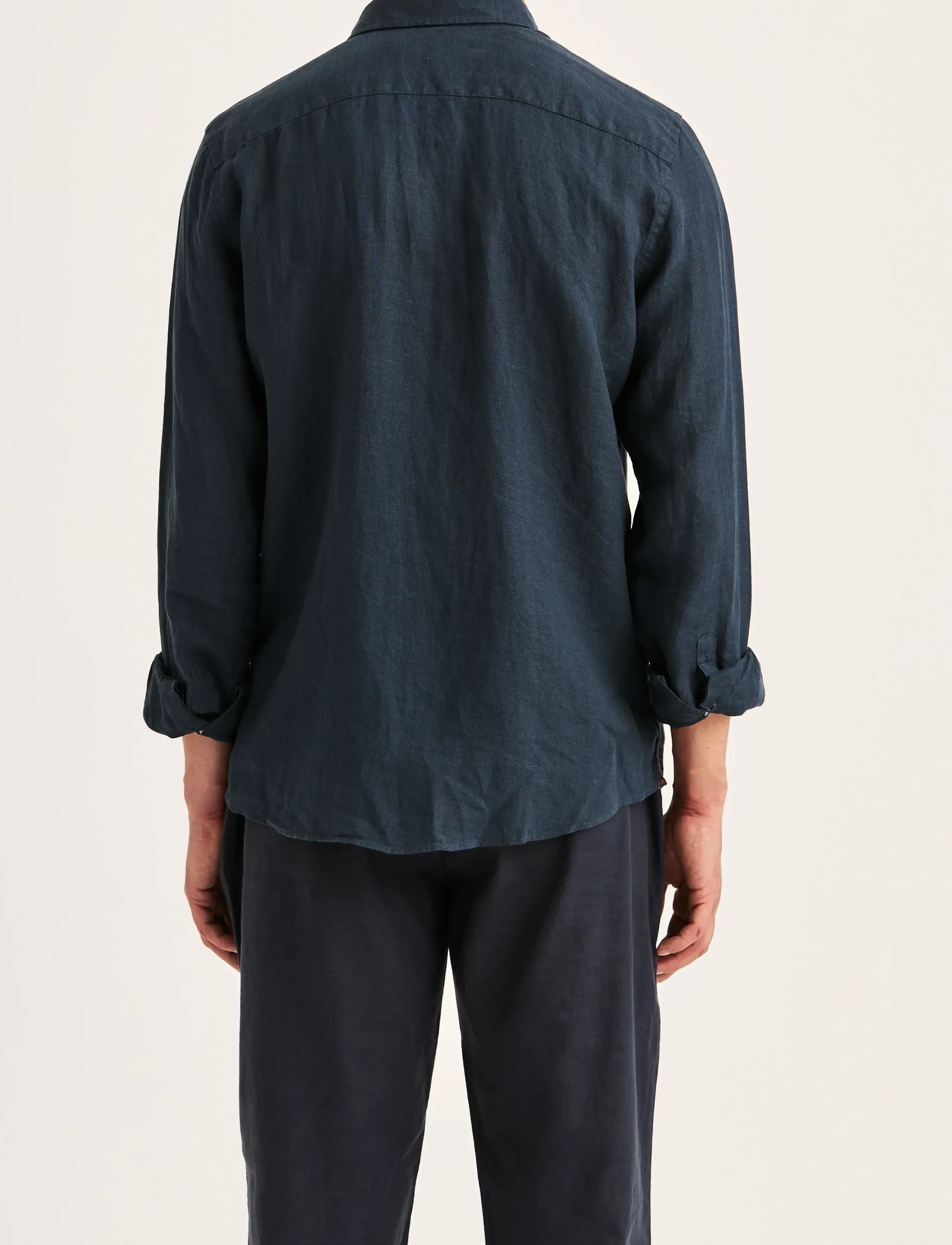 Morris - Douglas Linen Shirt-Classic Fit - linneskjortor - dark blue - 4