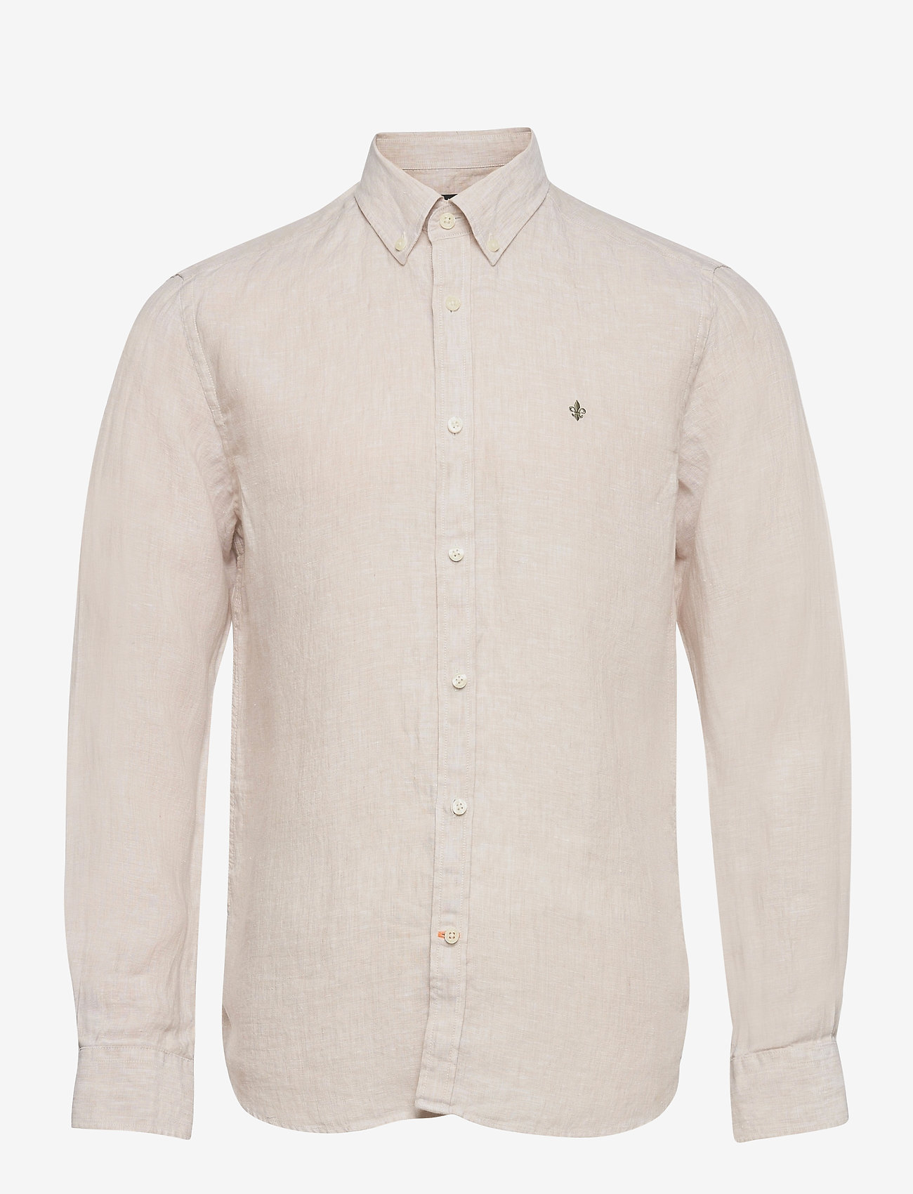 Morris - Douglas Linen SS Shirt-Classic Fit - linneskjortor - khaki - 0