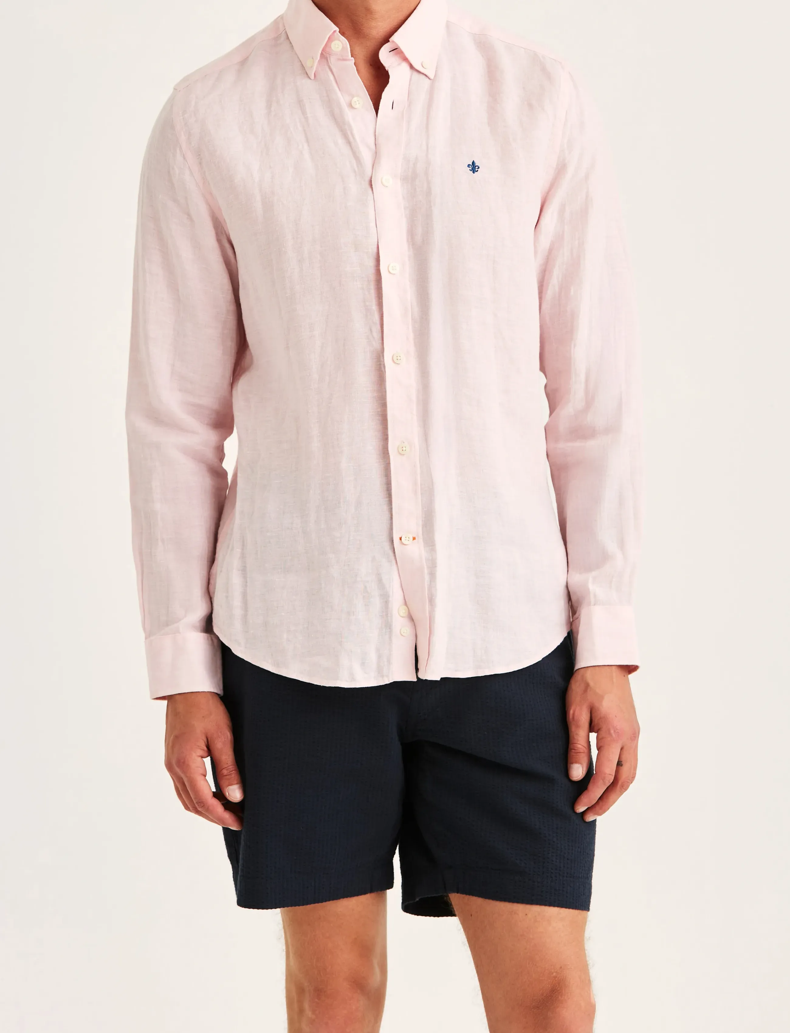 Morris Douglas Linen Shirt-Classic Fit, Mænd, Klassisk Pasform Hørskjorte Med Button Down Krave, Pink, Str: XL