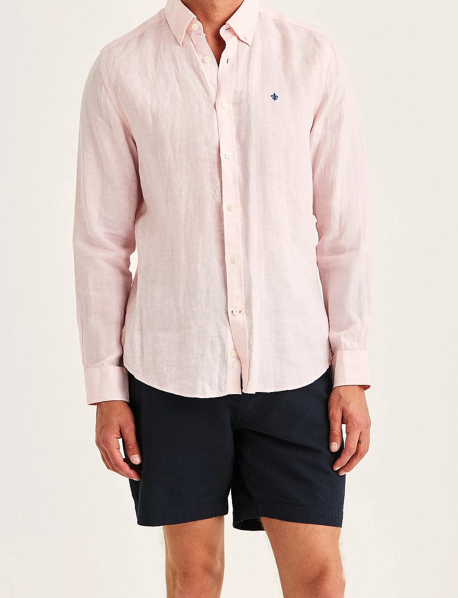 Morris - Douglas Linen Shirt-Classic Fit - hørskjorter - lt pink - 0