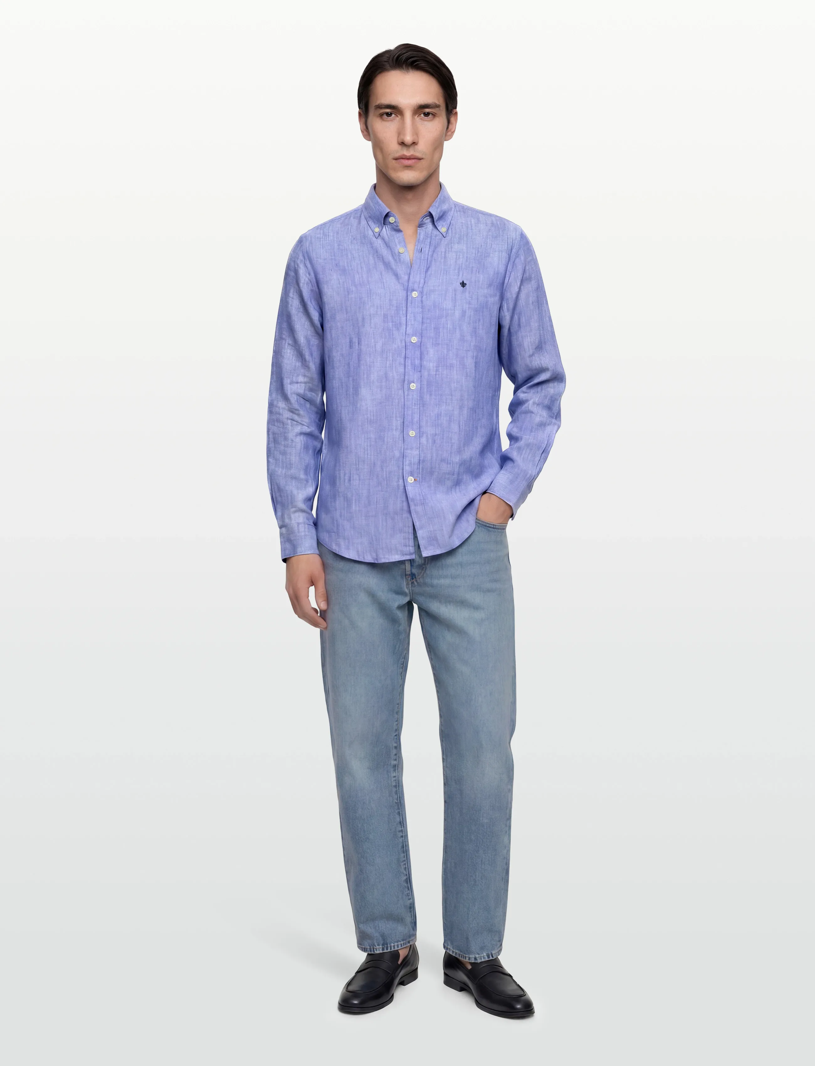 Morris Douglas Linen Shirt-Classic Fit, L, Blue, Skjorter > Afslappet, Herre