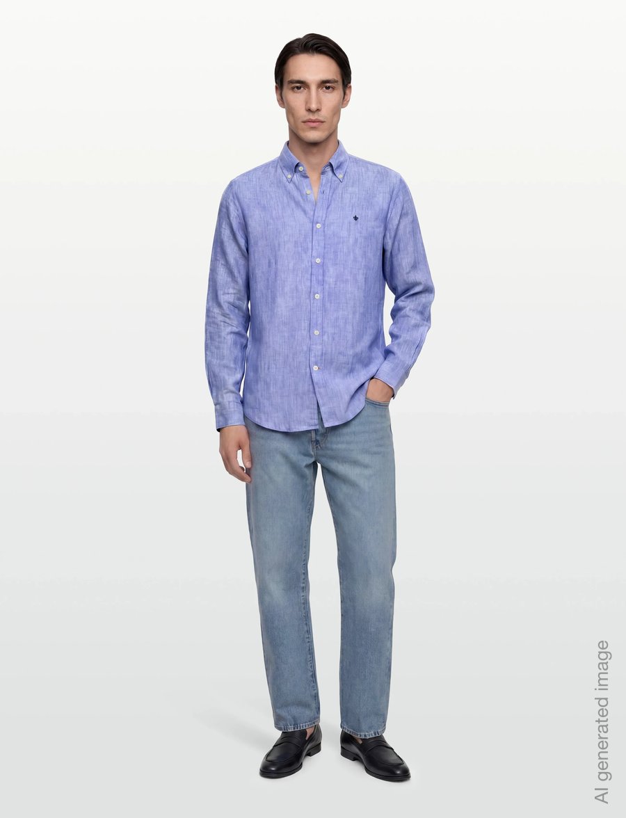 Morris - Douglas Linen Shirt-Classic Fit - leinenhemden - mid blue - 0