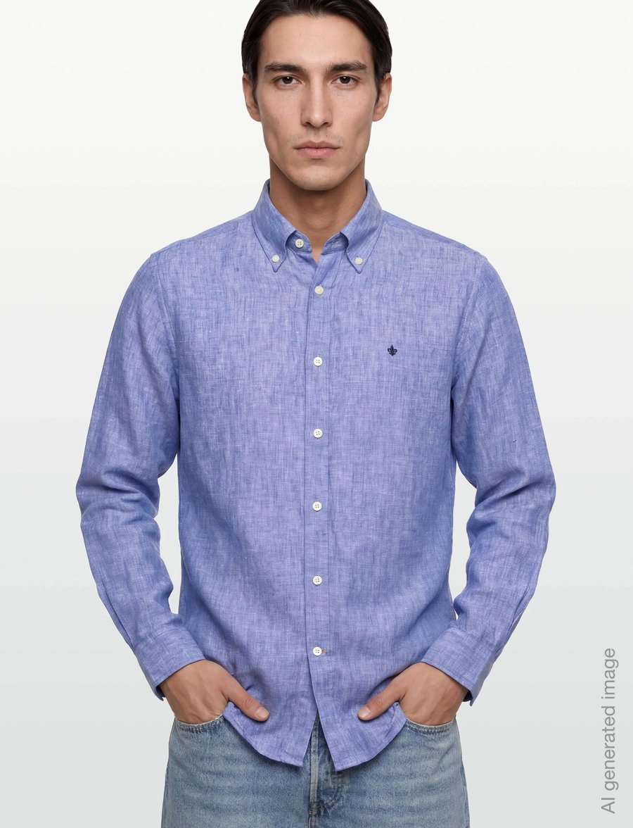 Morris - Douglas Linen Shirt-Classic Fit - leinenhemden - mid blue - 3