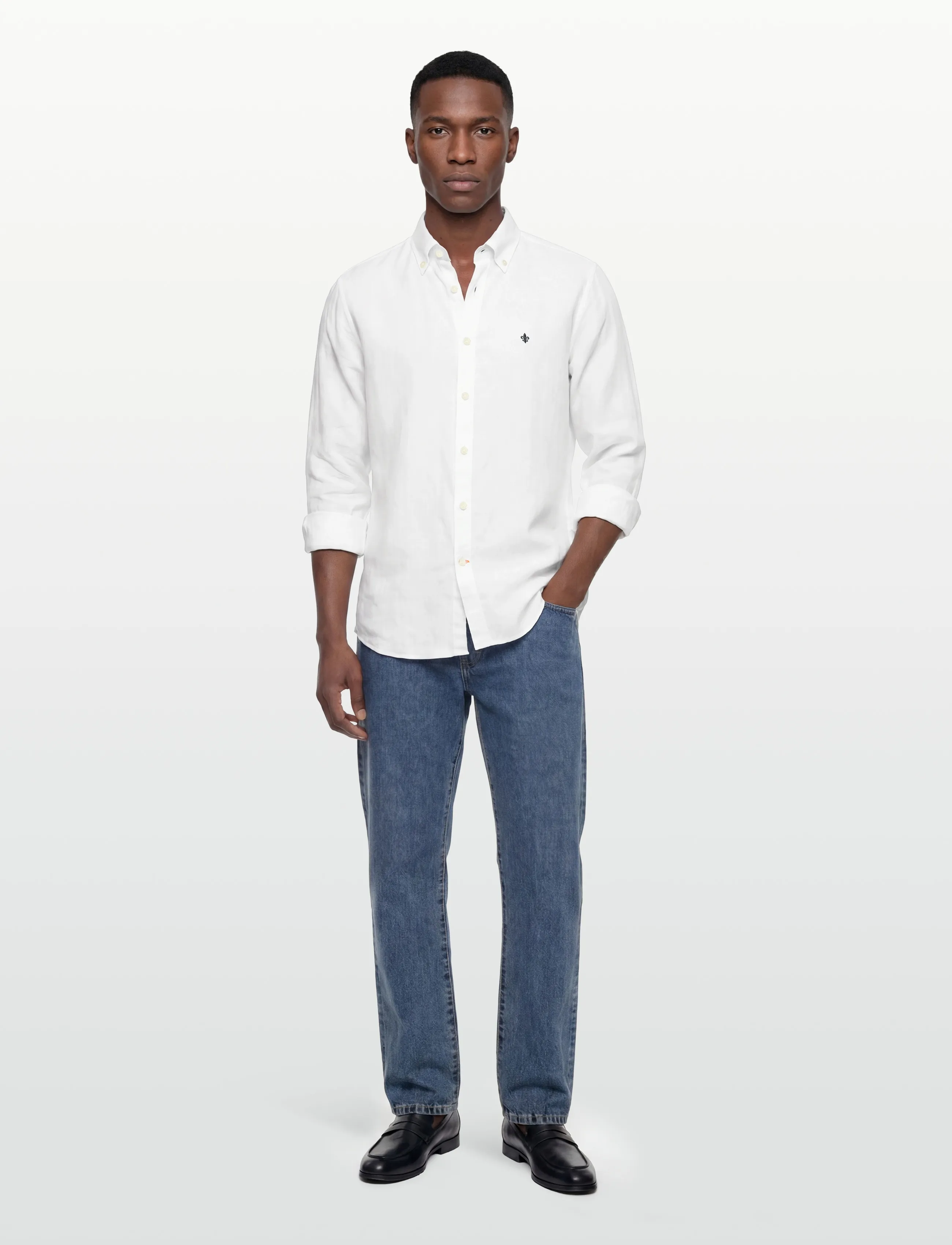 Morris Douglas Linen Shirt-Classic Fit, L, White, Skjorter > Afslappet, Herre