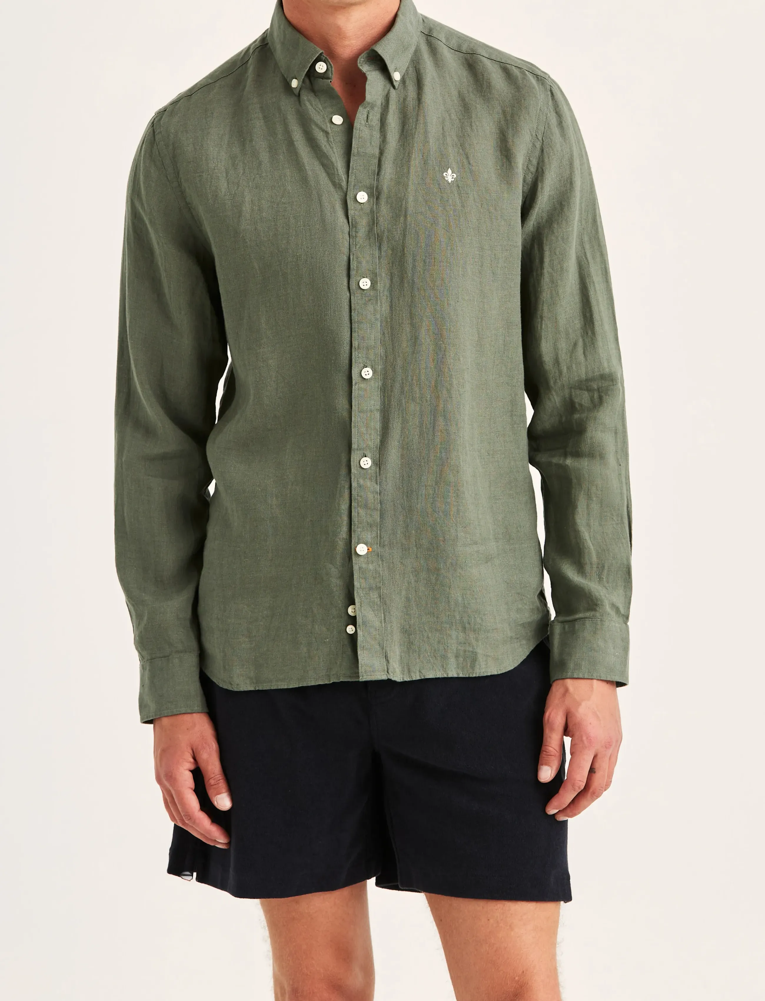 Morris Douglas Linen Shirt-Classic Fit, S, Green, Skjorter > Afslappet, Herre