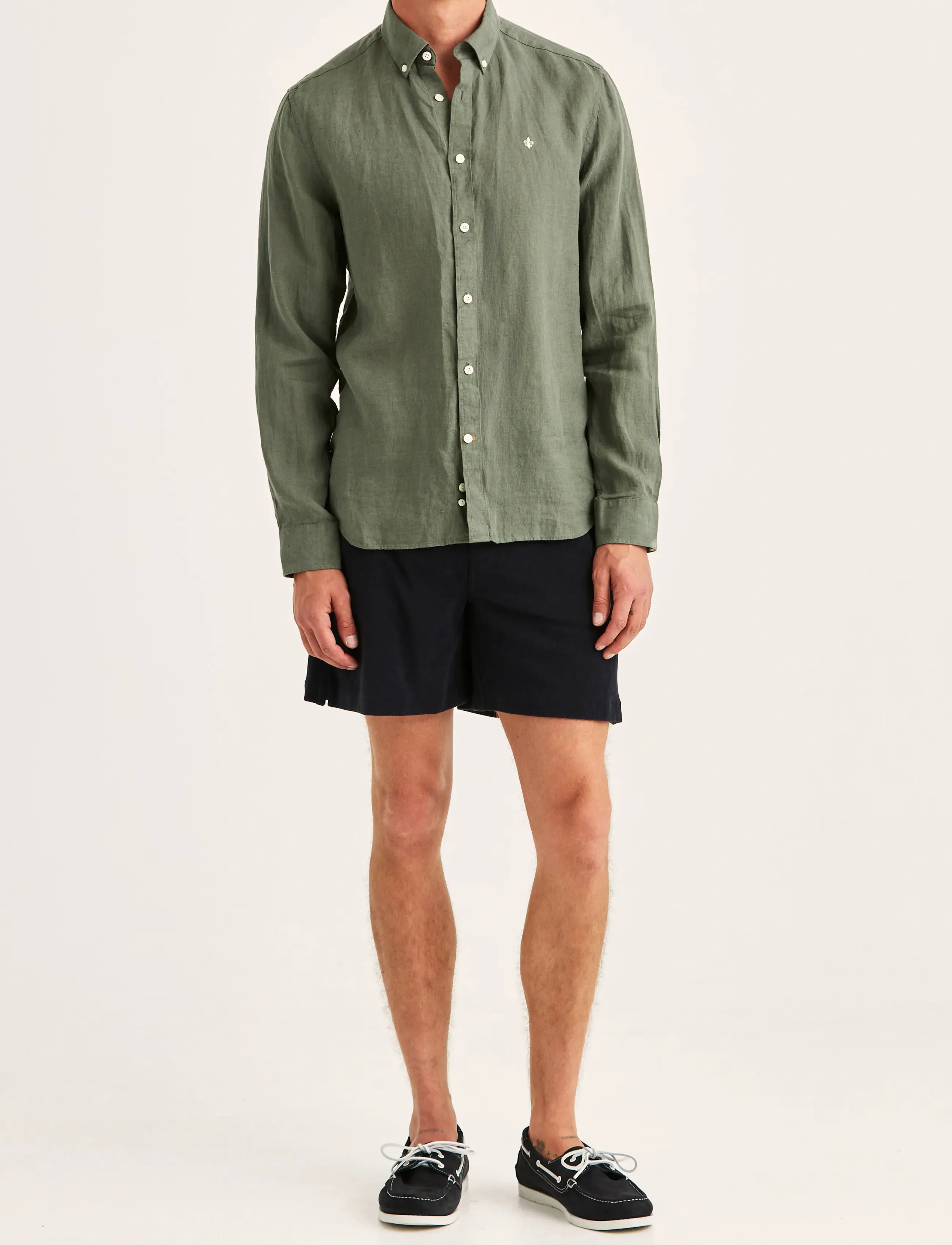 Morris - Douglas Linen Shirt-Classic Fit - linen shirts - olive - 3