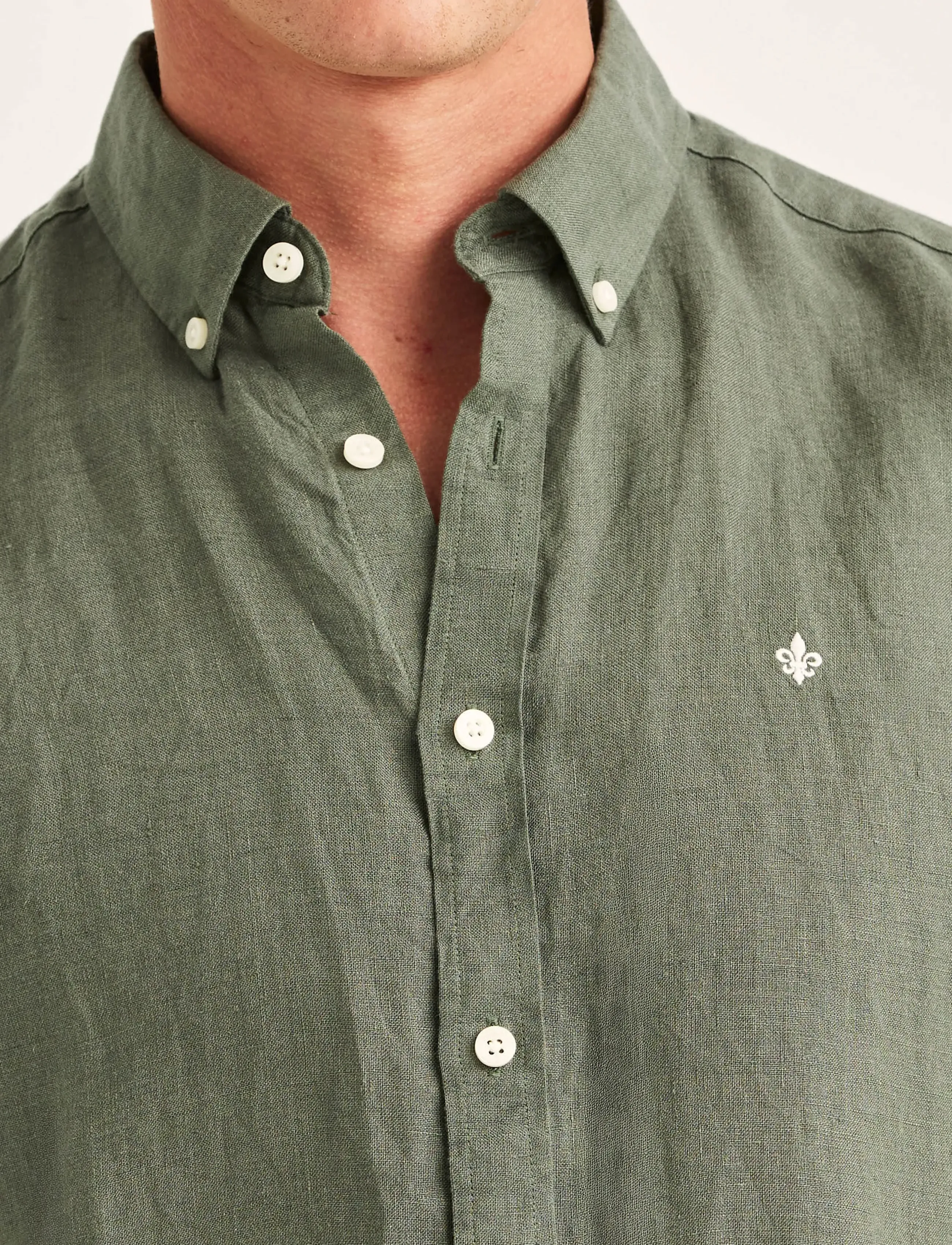 Morris - Douglas Linen Shirt-Classic Fit - linen shirts - olive - 5
