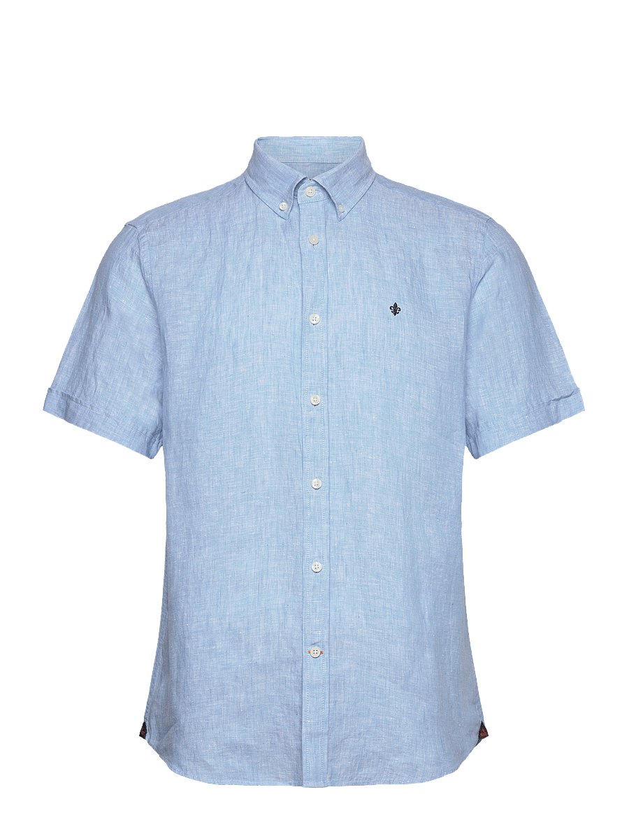Morris - Douglas Linen SS Shirt-Classic Fit - linneskjortor - blue - 0