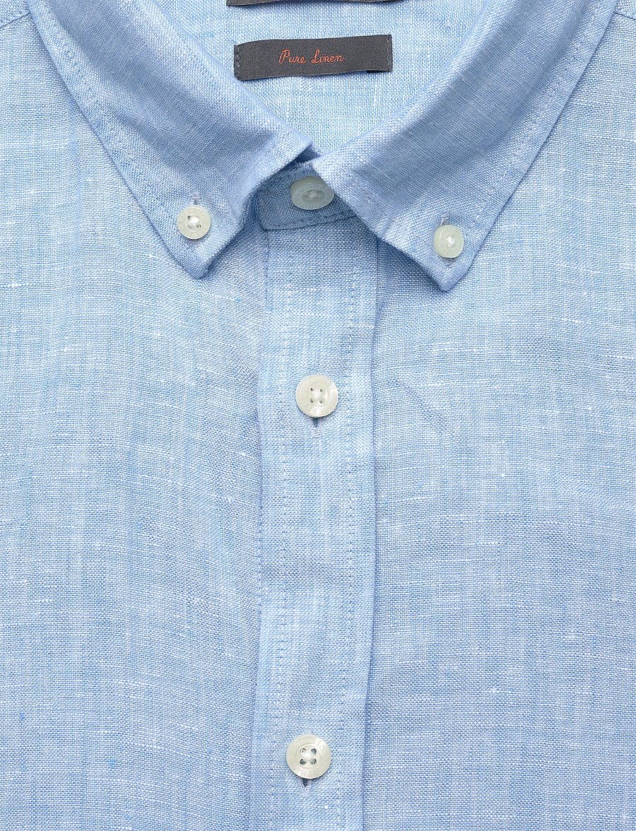 Morris - Douglas Linen SS Shirt-Classic Fit - linneskjortor - blue - 2