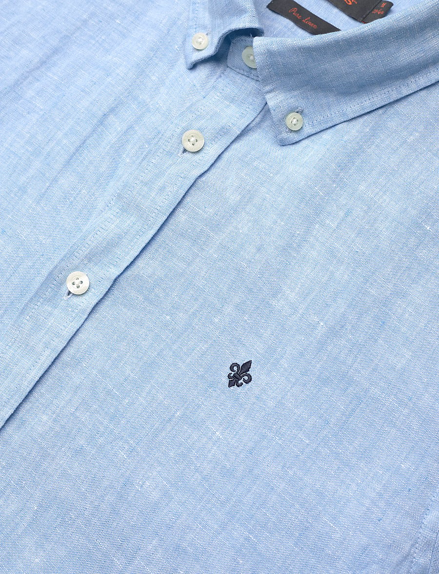 Morris - Douglas Linen SS Shirt-Classic Fit - linneskjortor - blue - 3