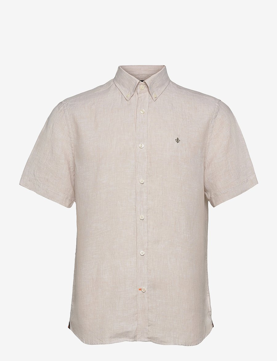 Morris - Douglas Linen SS Shirt-Classic Fit - linneskjortor - khaki - 0
