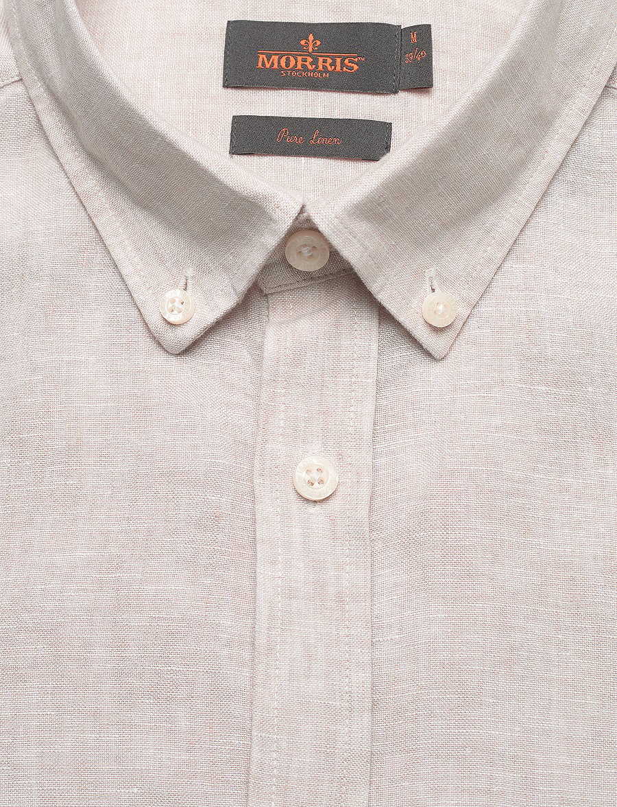 Morris - Douglas Linen SS Shirt-Classic Fit - linneskjortor - khaki - 2